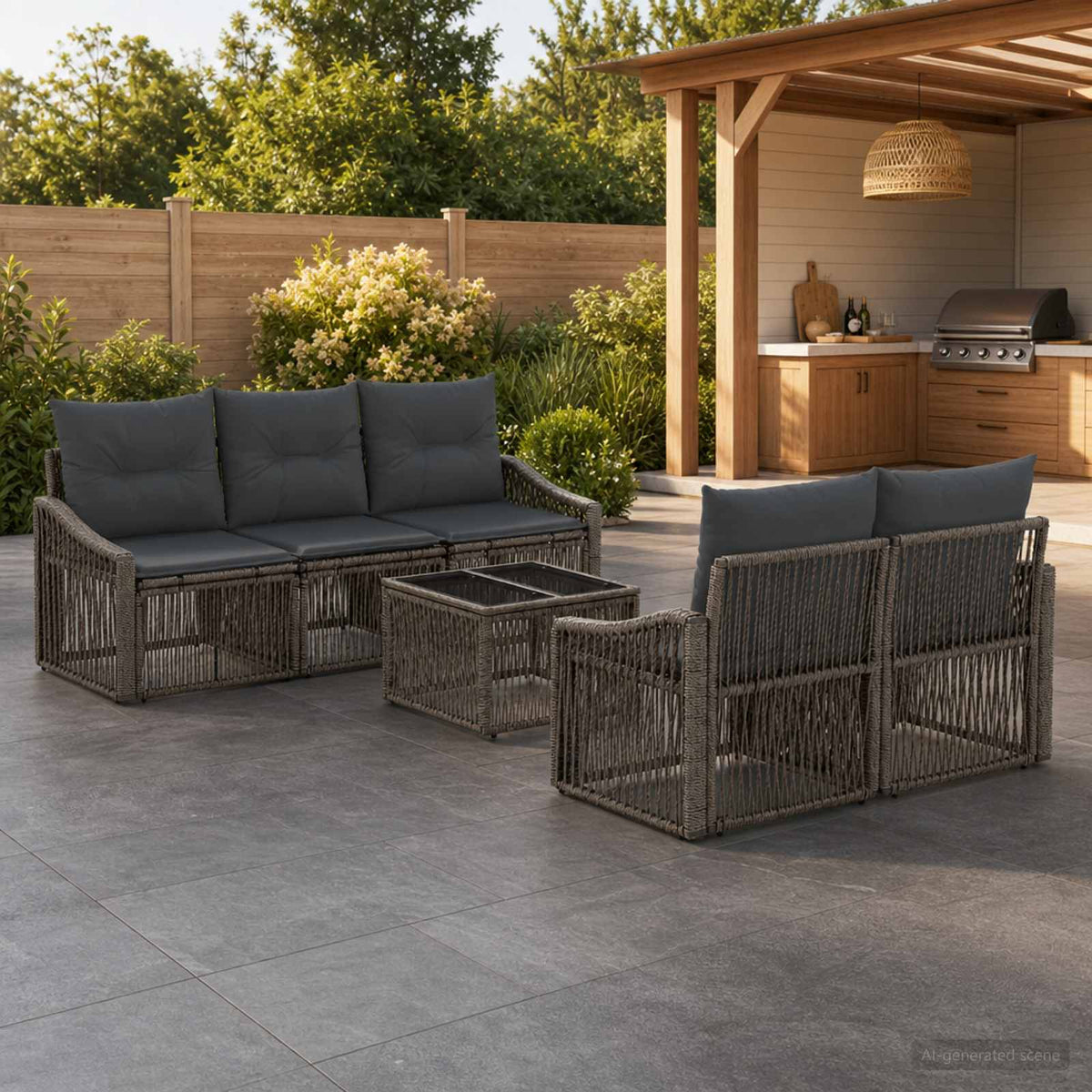 vidaXL Tuinbankenset 6 st Zwart poly rattan