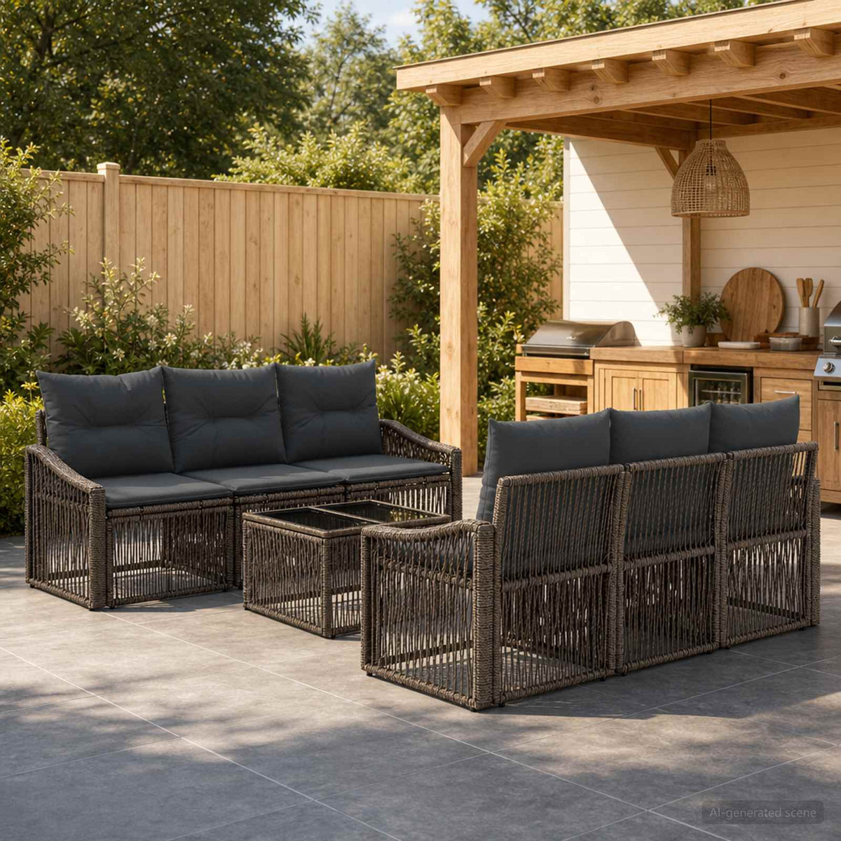 vidaXL Tuinbankenset 7 st Zwart poly rattan