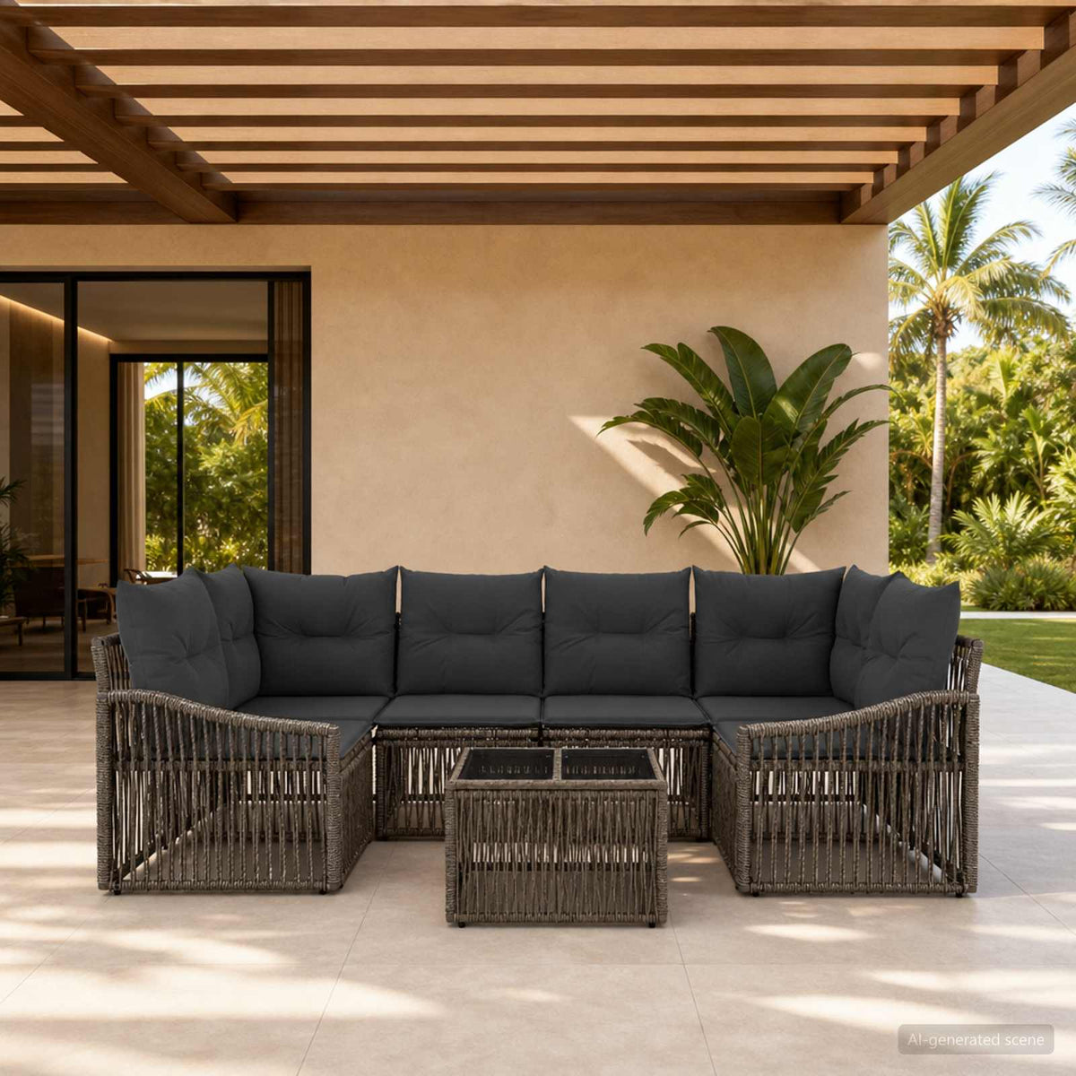 vidaXL Tuinbankenset 7 st Zwart poly rattan