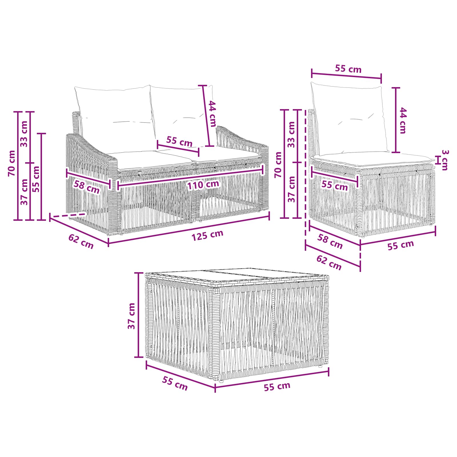 vidaXL Tuinbankenset 8 st Zwart poly rattan