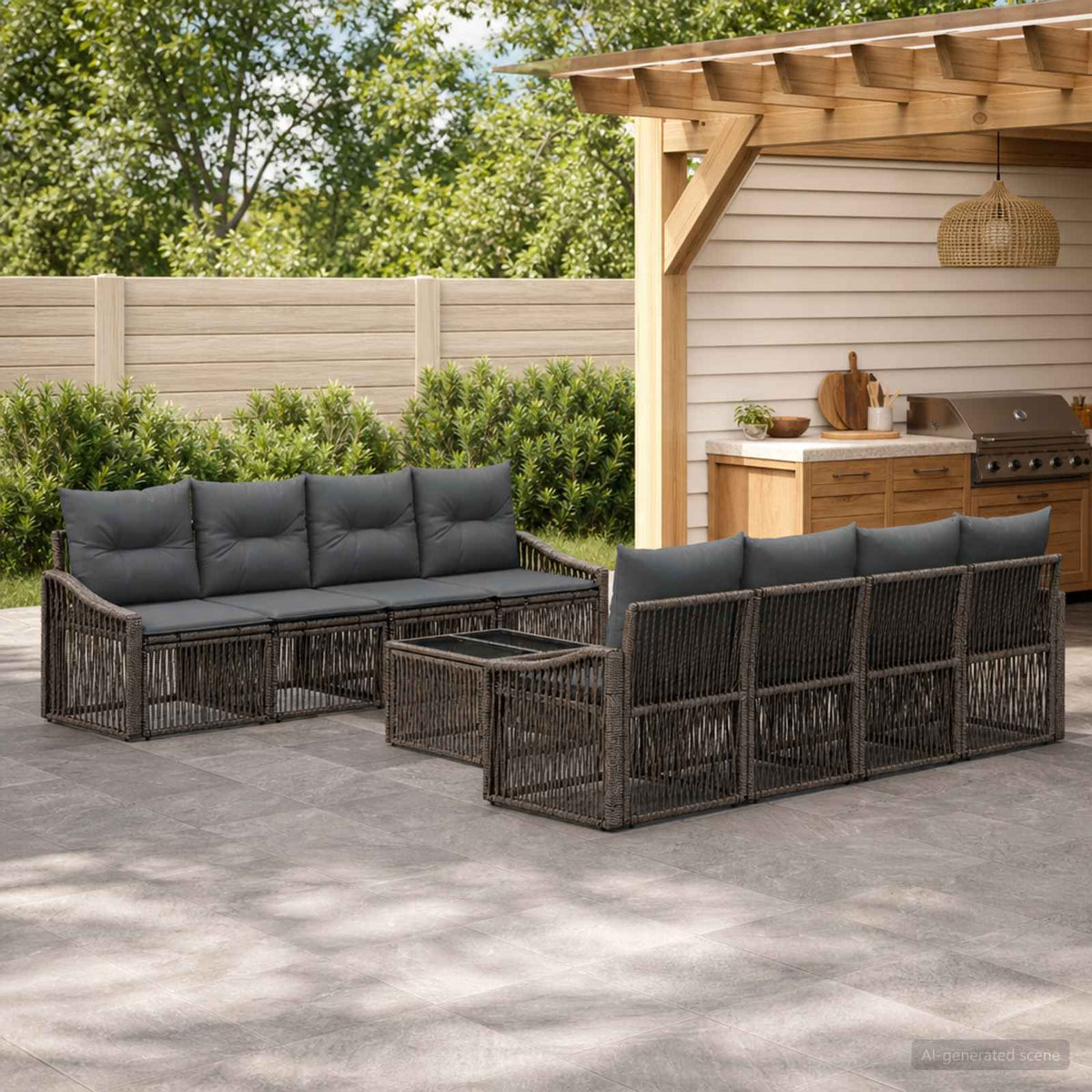 vidaXL Tuinbankenset 9 st Zwart poly rattan