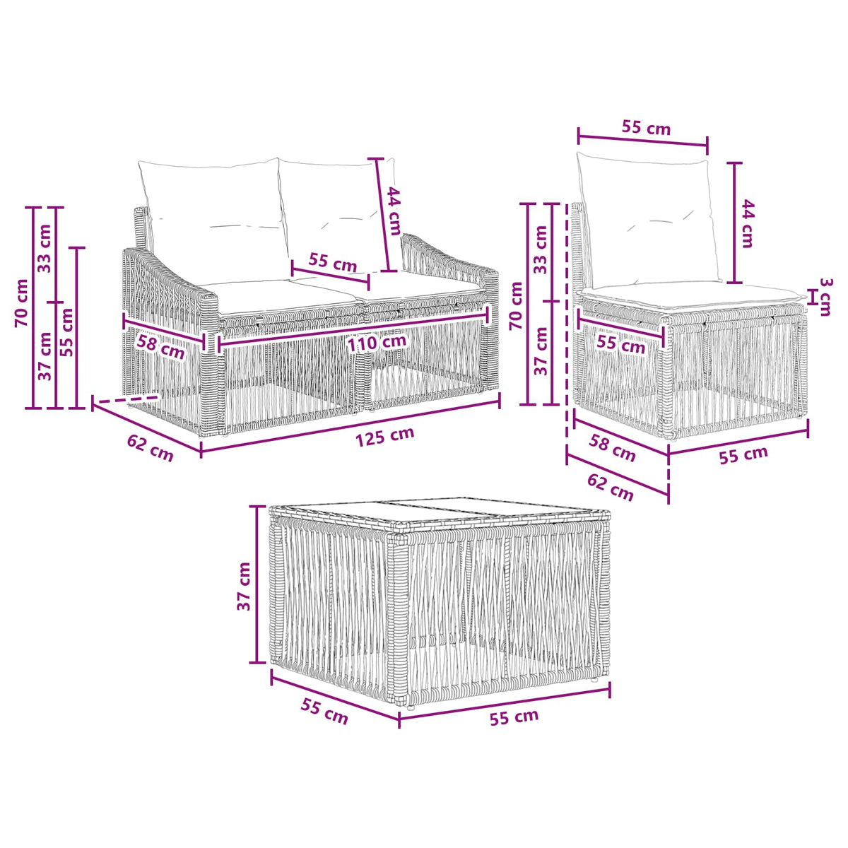 vidaXL Tuinbankenset 9 st Zwart poly rattan