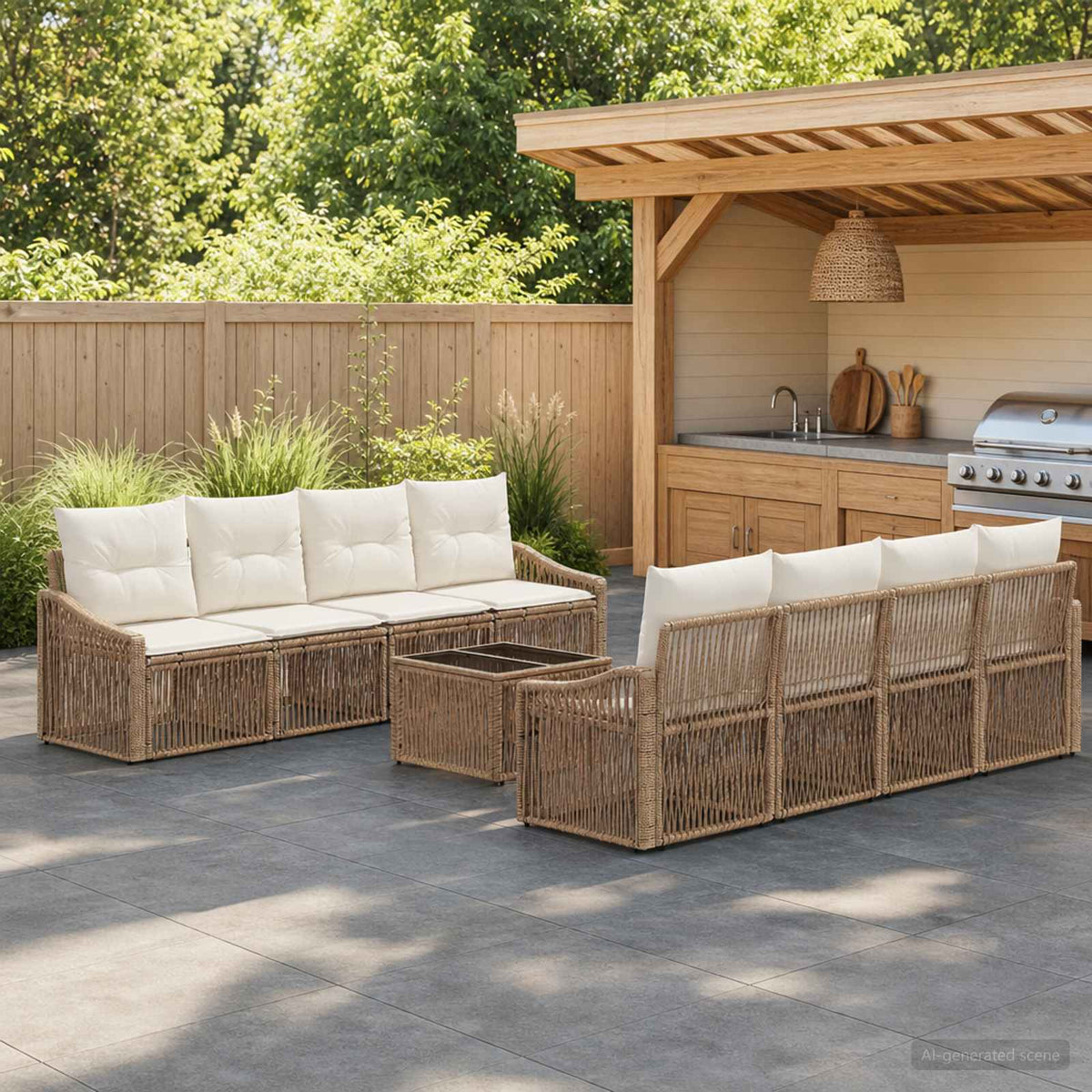 vidaXL Tuinbankenset 9 st Zwart poly rattan