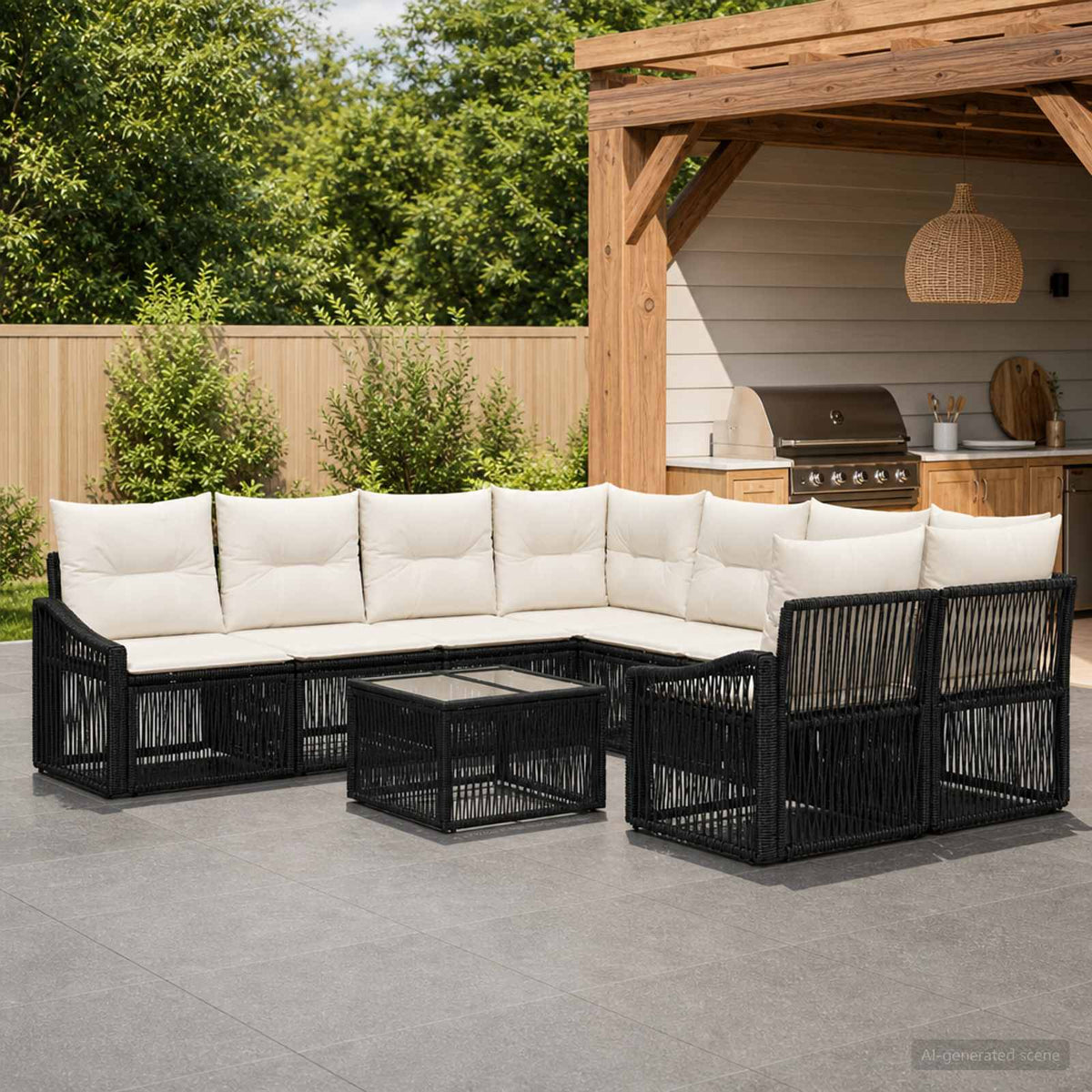 vidaXL Tuinbankenset 9 st Zwart poly rattan