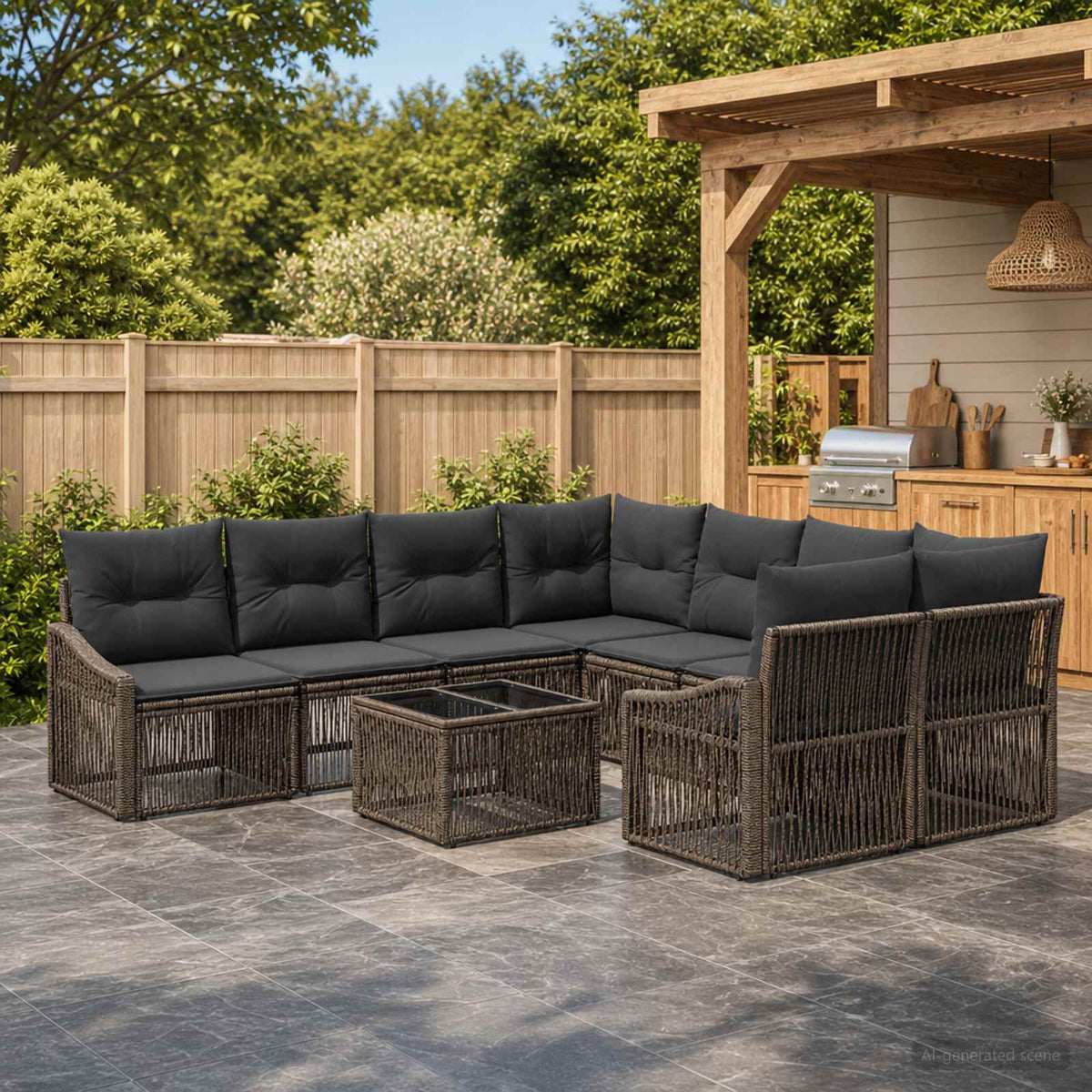 vidaXL Tuinbankenset 9 st Zwart poly rattan