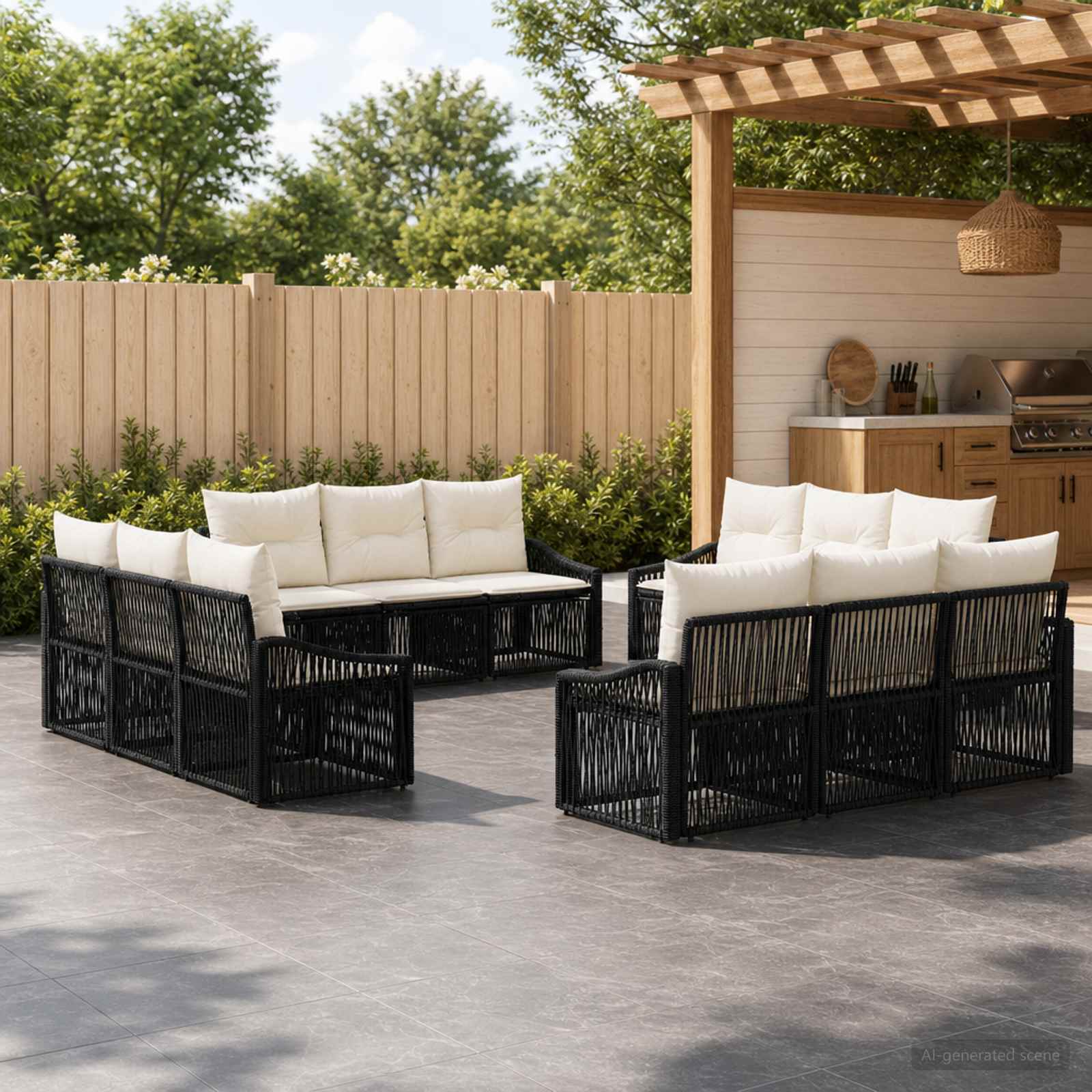 vidaXL Tuinbankenset 13 pcs Zwart poly rattan