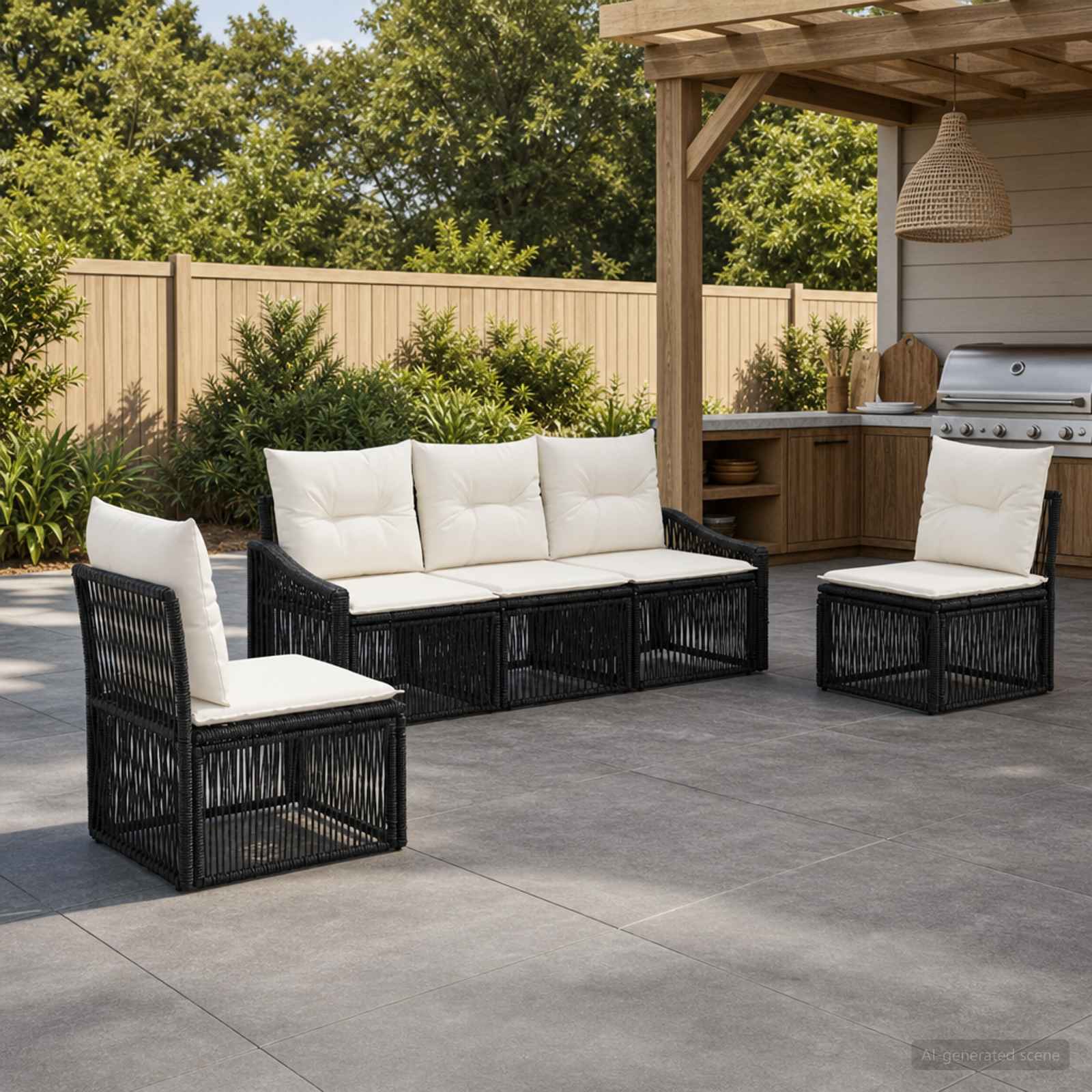 vidaXL Tuinbankenset 6 pcs Zwart poly rattan