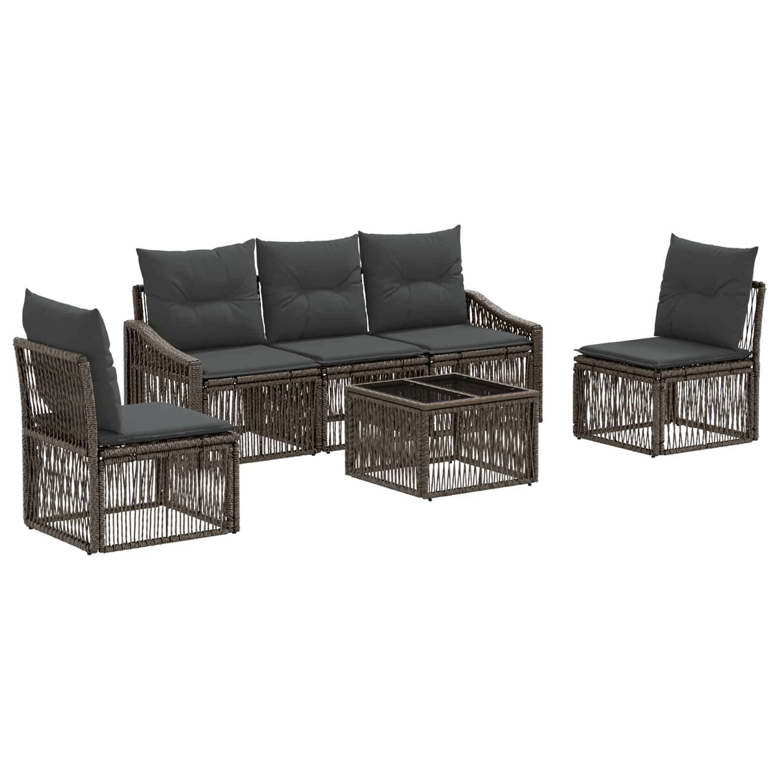 vidaXL Tuinbankenset 6 pcs Zwart poly rattan
