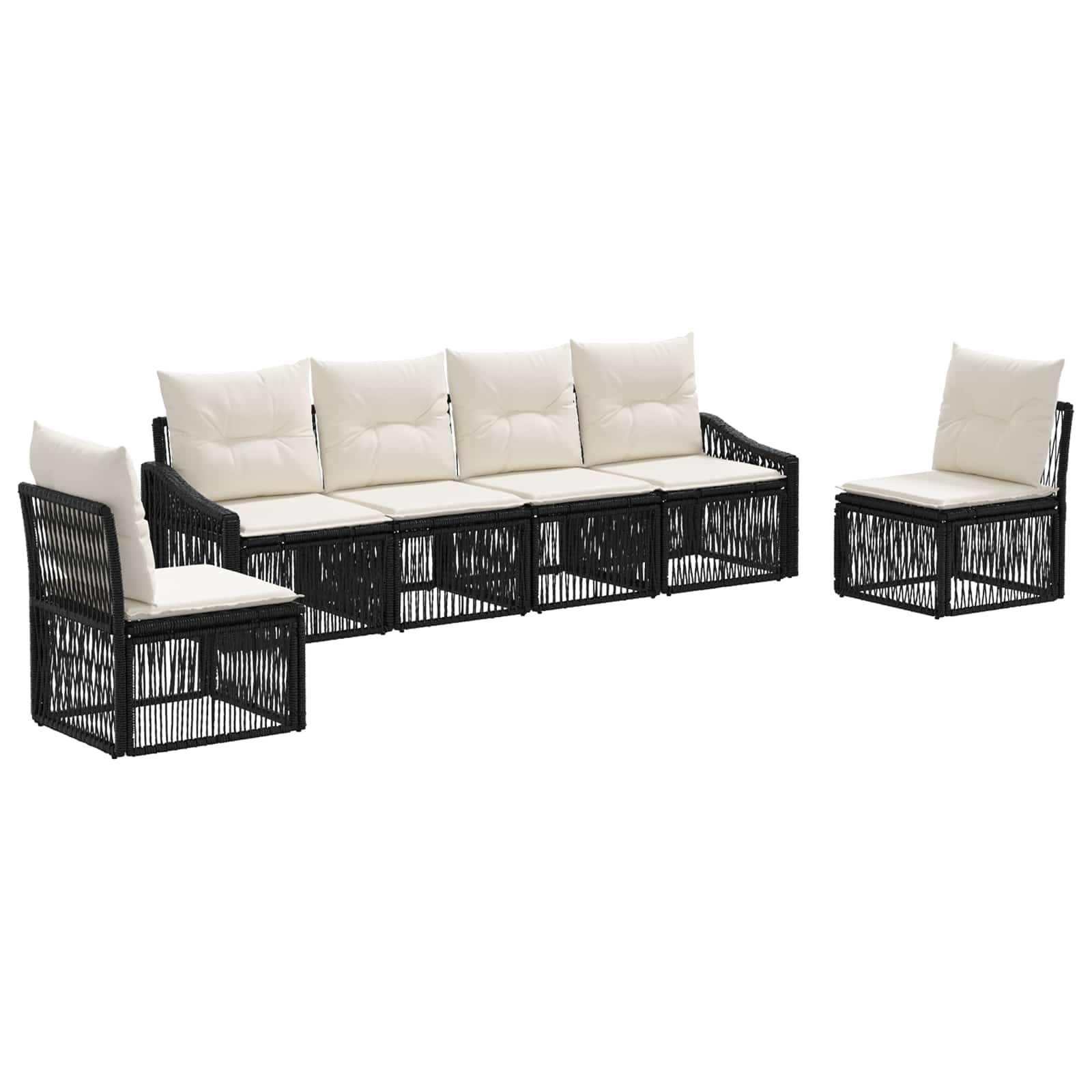 vidaXL Tuinbankenset 7 pcs Zwart poly rattan
