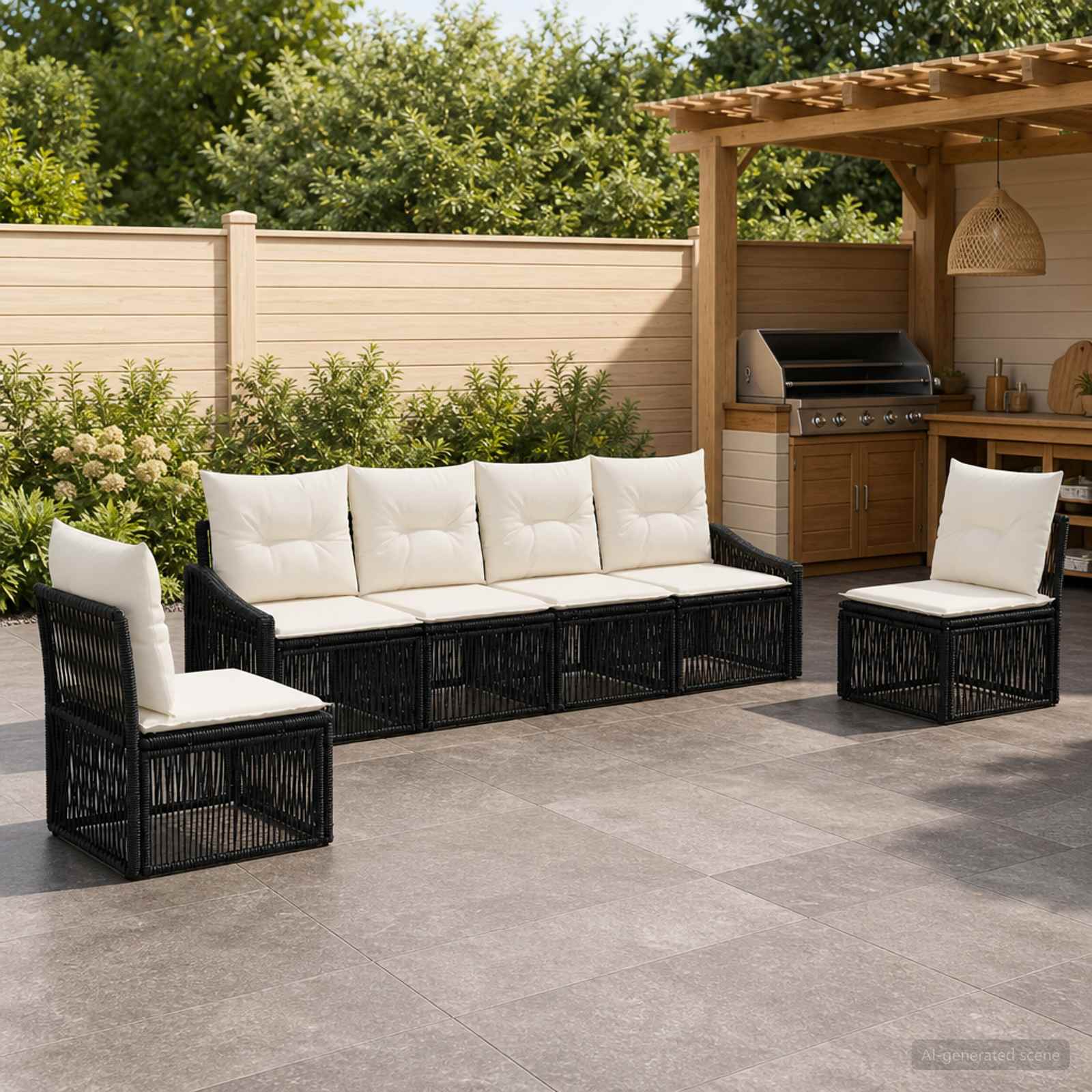 vidaXL Tuinbankenset 7 pcs Zwart poly rattan