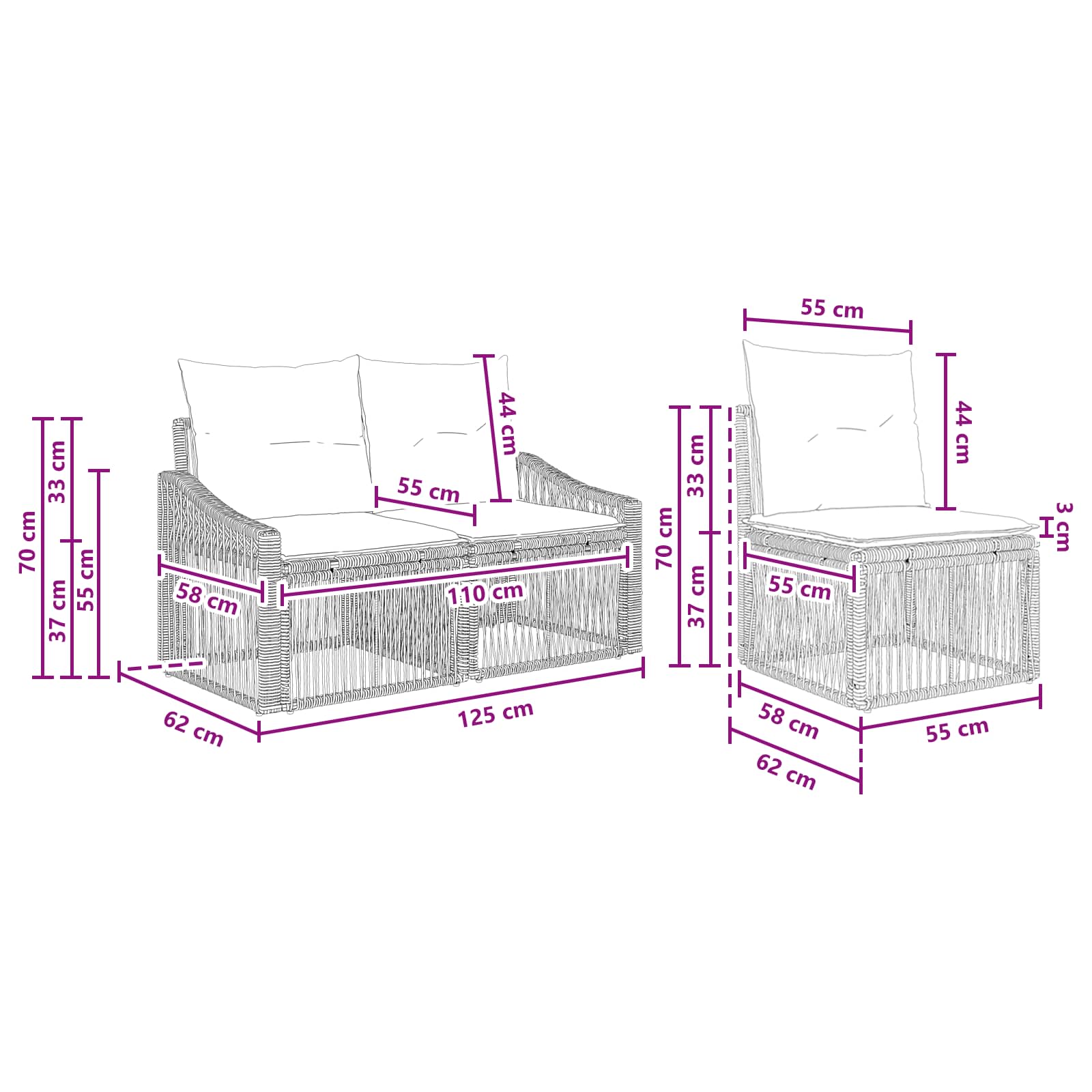 vidaXL Tuinbankenset 7 pcs Zwart poly rattan