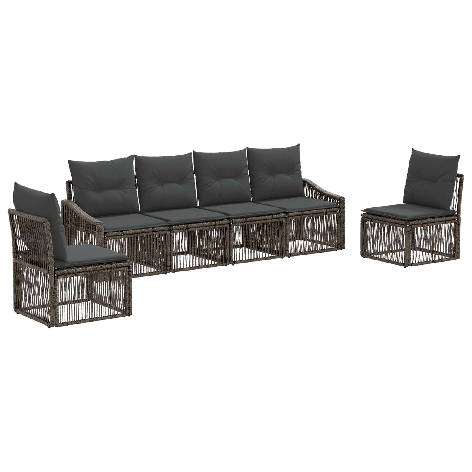 vidaXL Tuinbankenset 7 pcs Zwart poly rattan