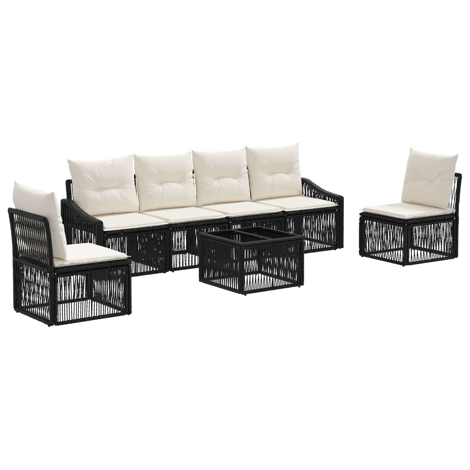 vidaXL Tuinbankenset 7 pcs Zwart poly rattan