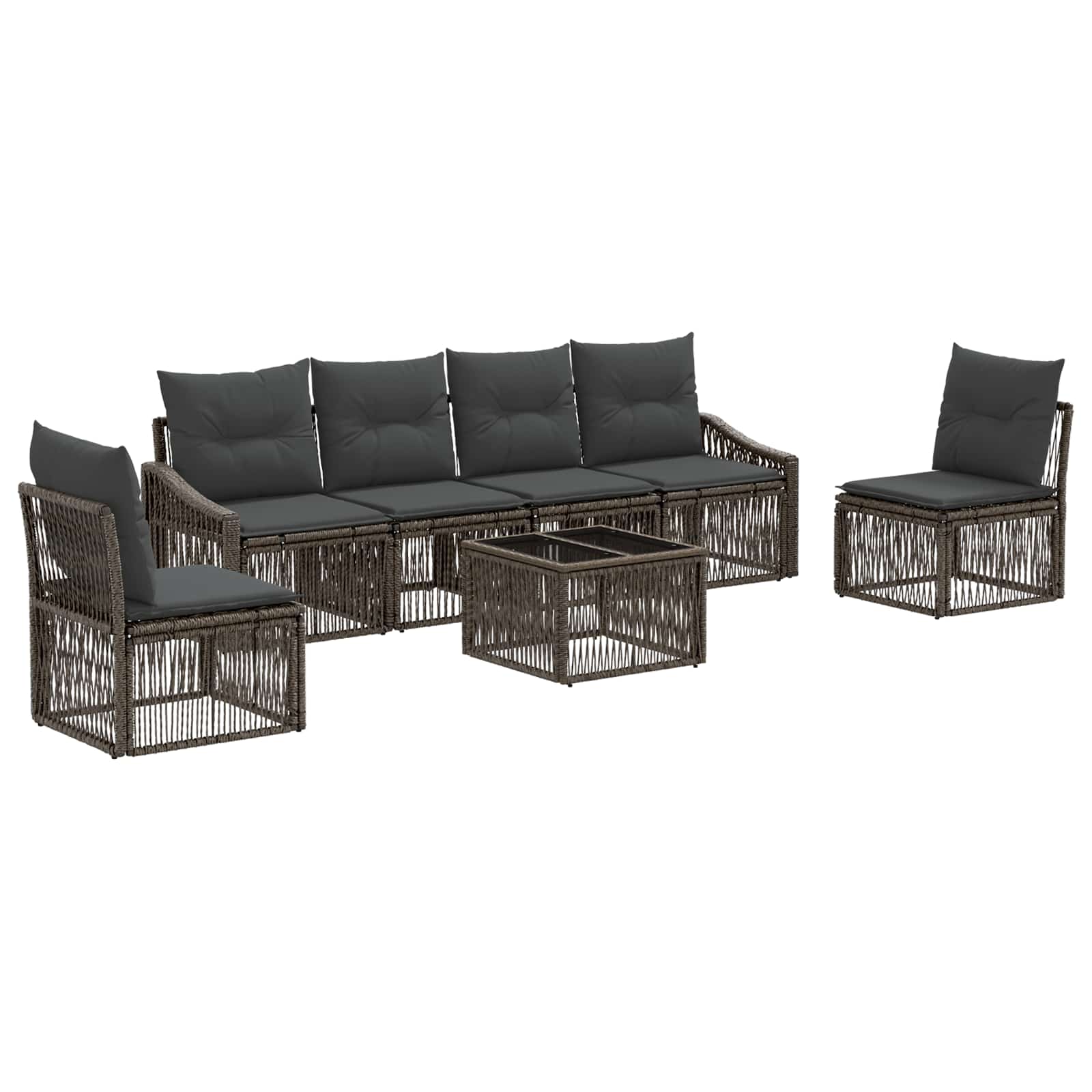 vidaXL Tuinbankenset 7 pcs Zwart poly rattan