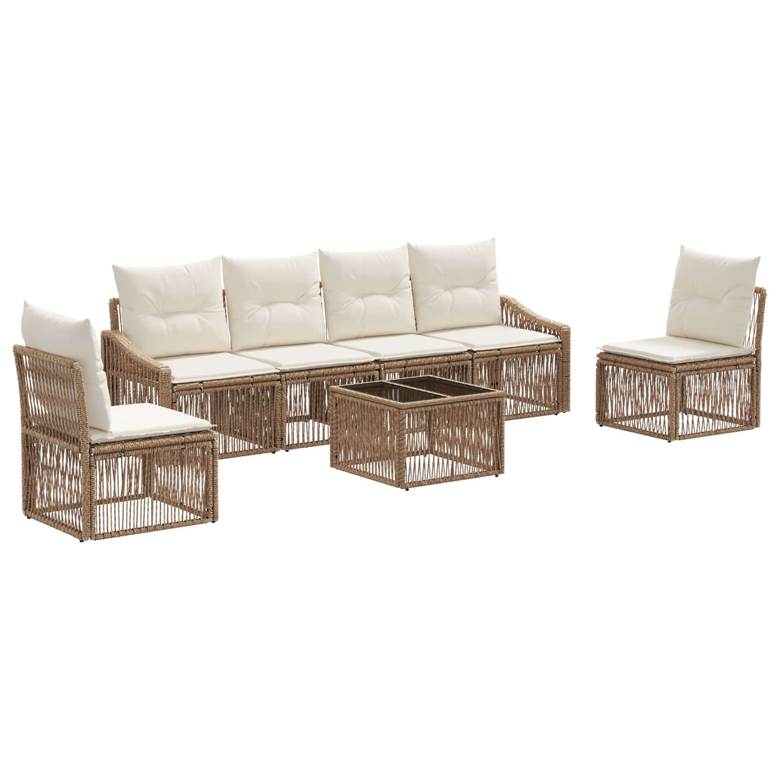 vidaXL Tuinbankenset 7 pcs Zwart poly rattan