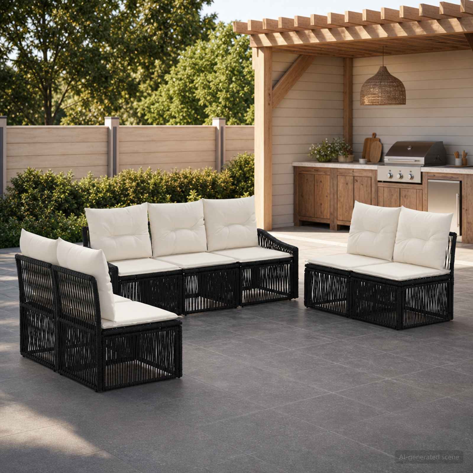 vidaXL Tuinbankenset 8 pcs Zwart poly rattan