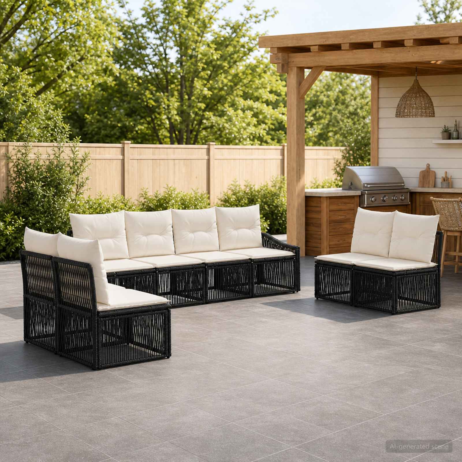 vidaXL Tuinbankenset 9 pcs Zwart poly rattan