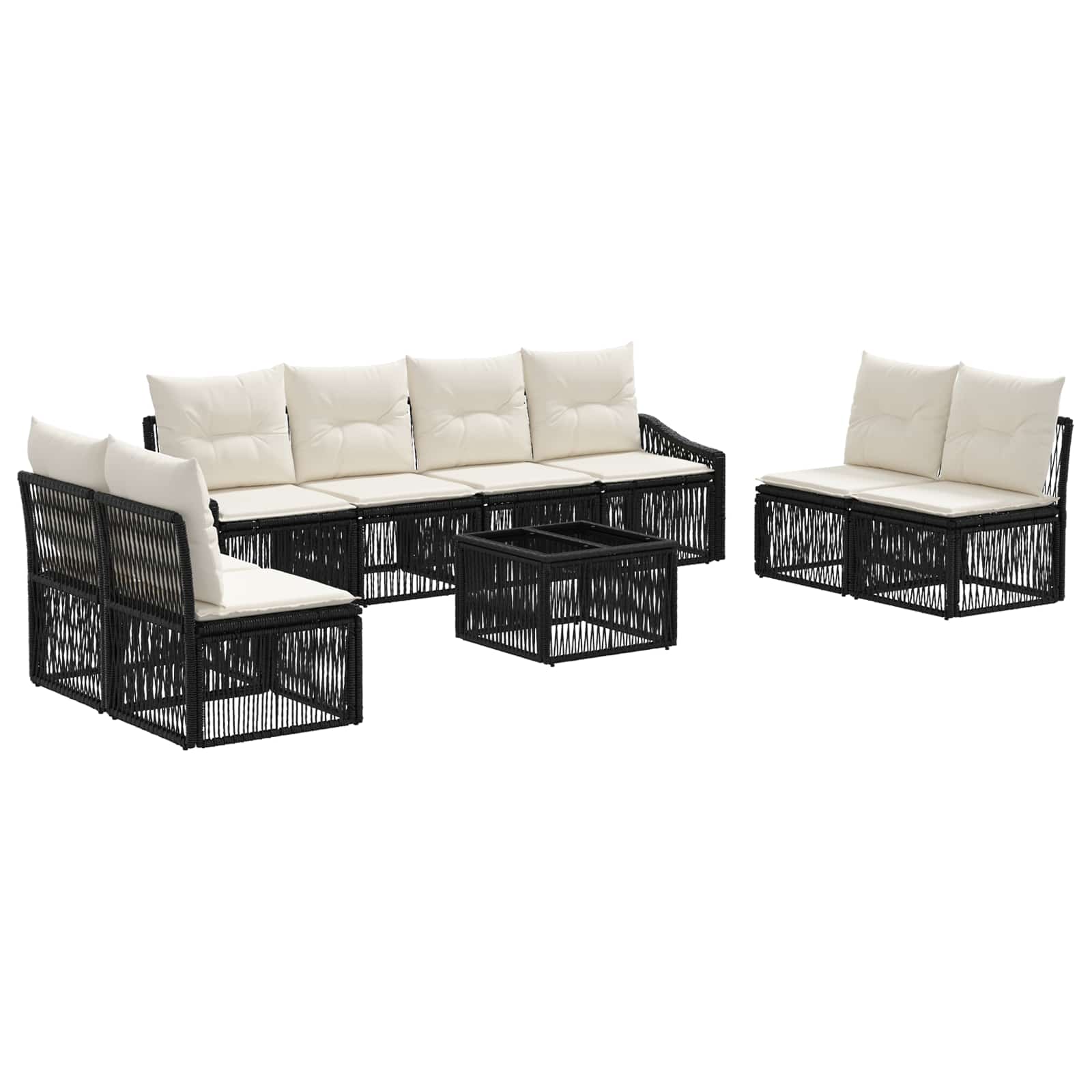 vidaXL Tuinbankenset 9 pcs Zwart poly rattan