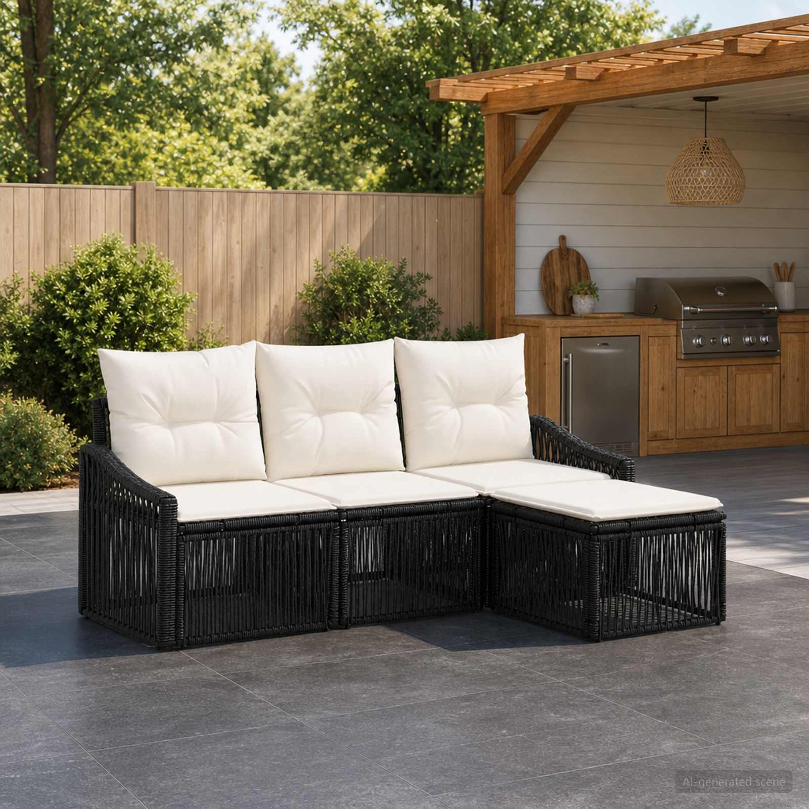 vidaXL Tuinbankenset 5 pcs Zwart poly rattan