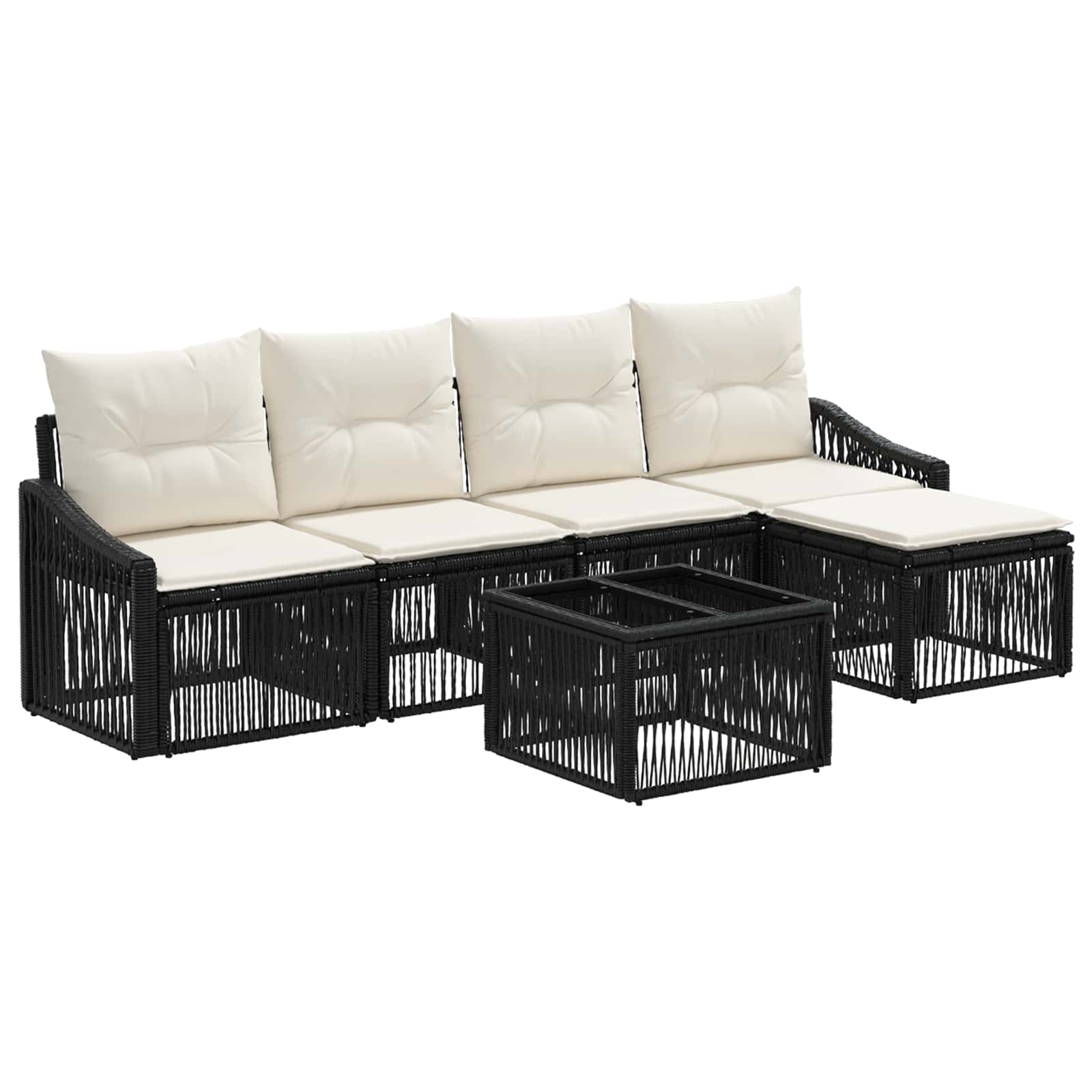 vidaXL Tuinbankenset 6 pcs Zwart poly rattan