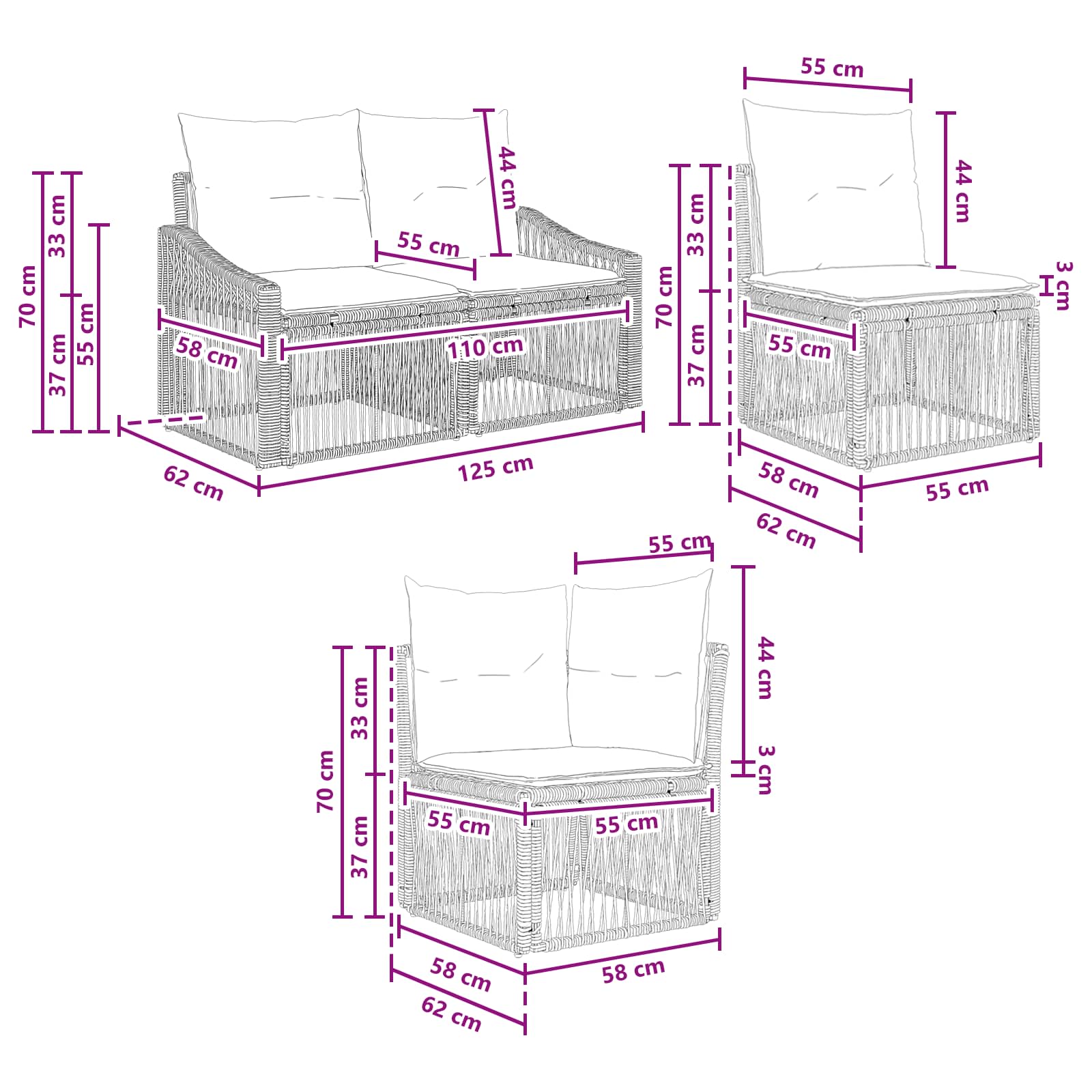 vidaXL Tuinbankenset 5 pcs Zwart poly rattan