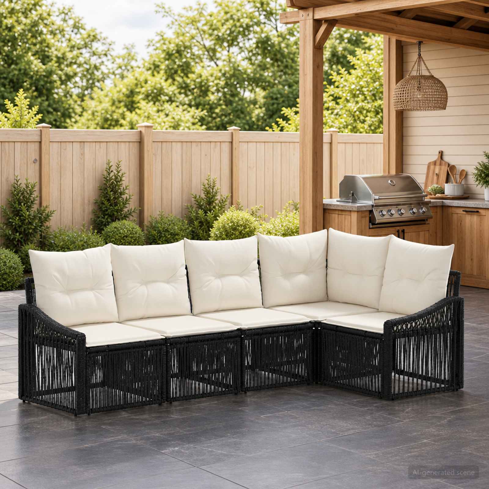 vidaXL Tuinbankenset 6 pcs Zwart poly rattan