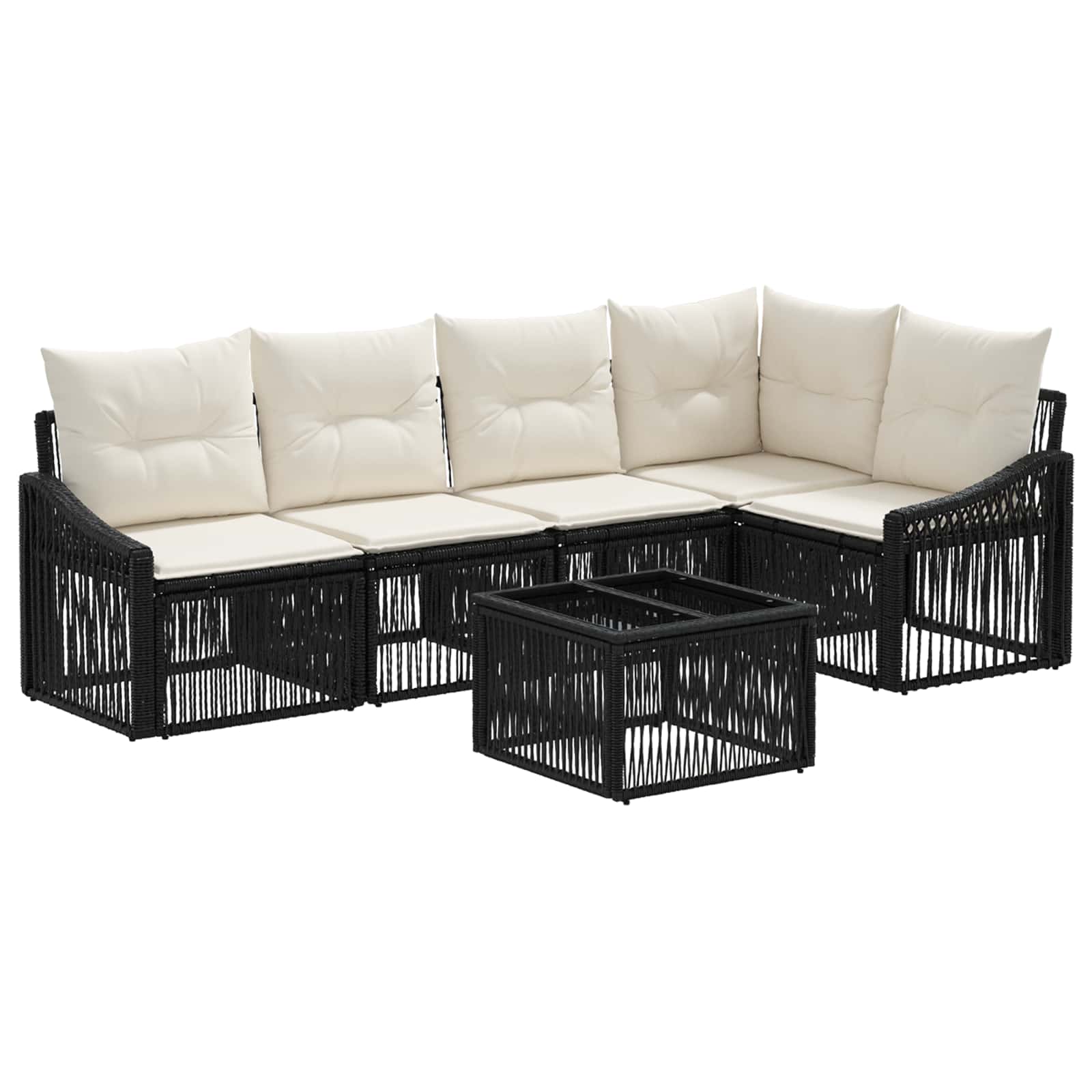 vidaXL Tuinbankenset 6 pcs Zwart poly rattan