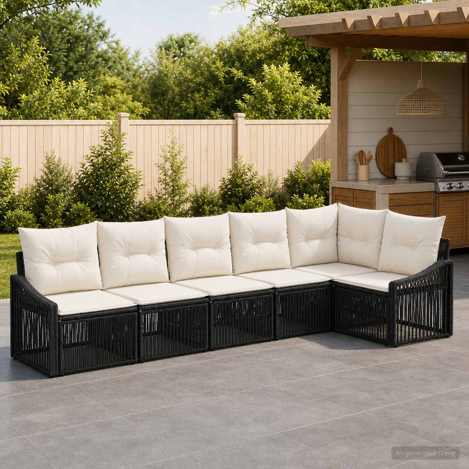 vidaXL Tuinbankenset 7 pcs Zwart poly rattan