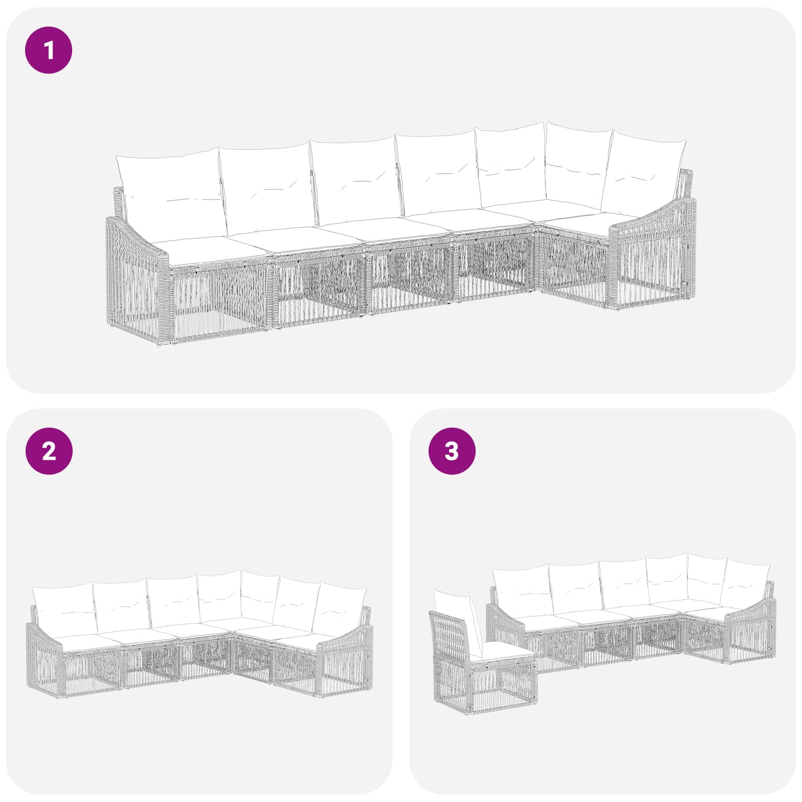 vidaXL Tuinbankenset 7 pcs Zwart poly rattan