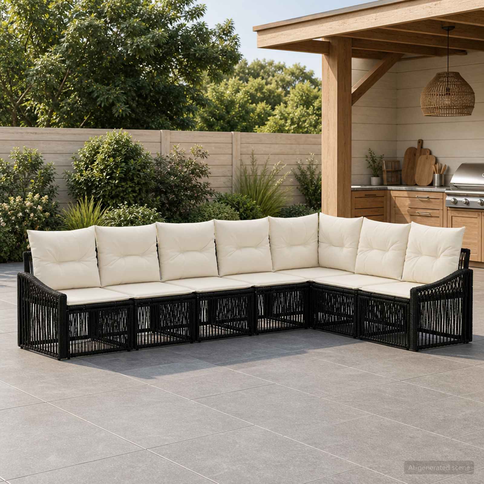 vidaXL Tuinbankenset 8 pcs Zwart poly rattan