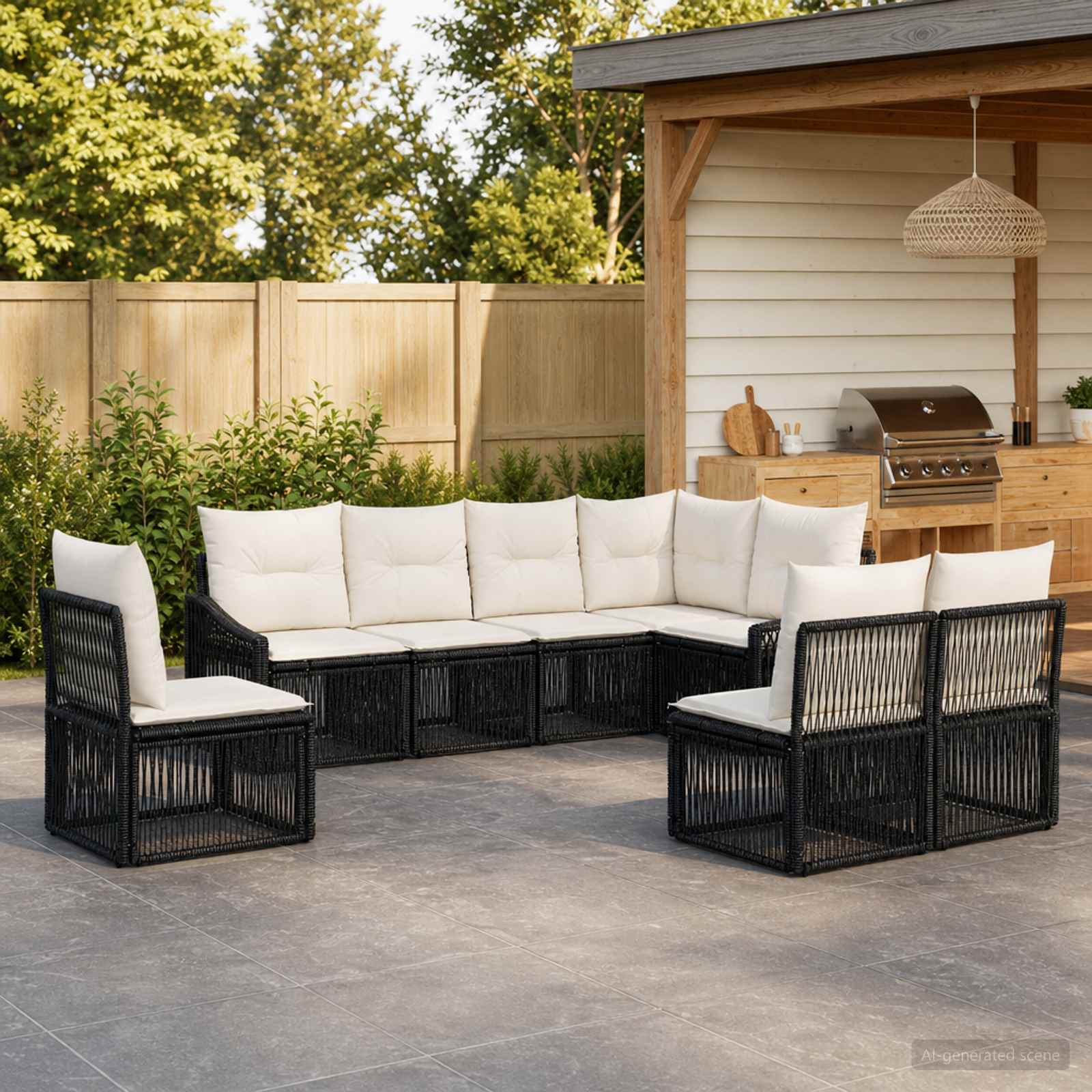 vidaXL Tuinbankenset 9 pcs Zwart poly rattan