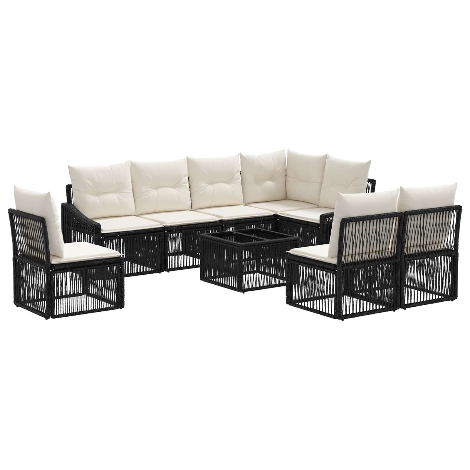 vidaXL Tuinbankenset 9 pcs Zwart poly rattan