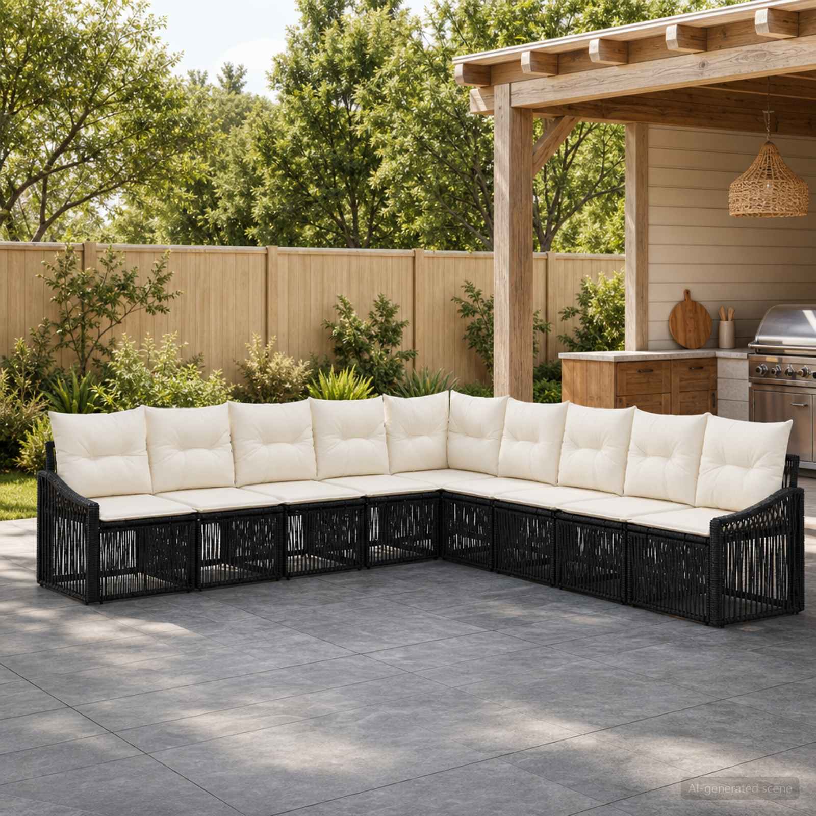 vidaXL Tuinbankenset 10 pcs Zwart poly rattan