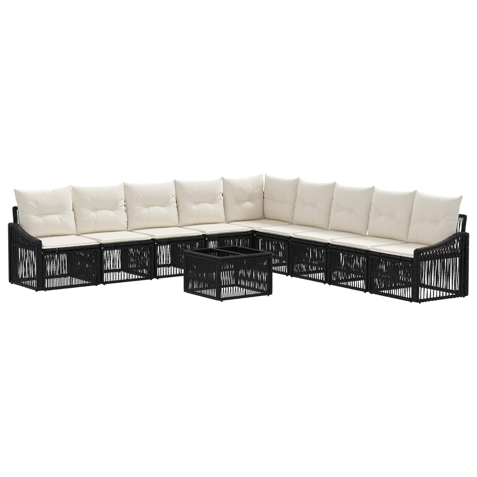 vidaXL Tuinbankenset 10 pcs Zwart poly rattan