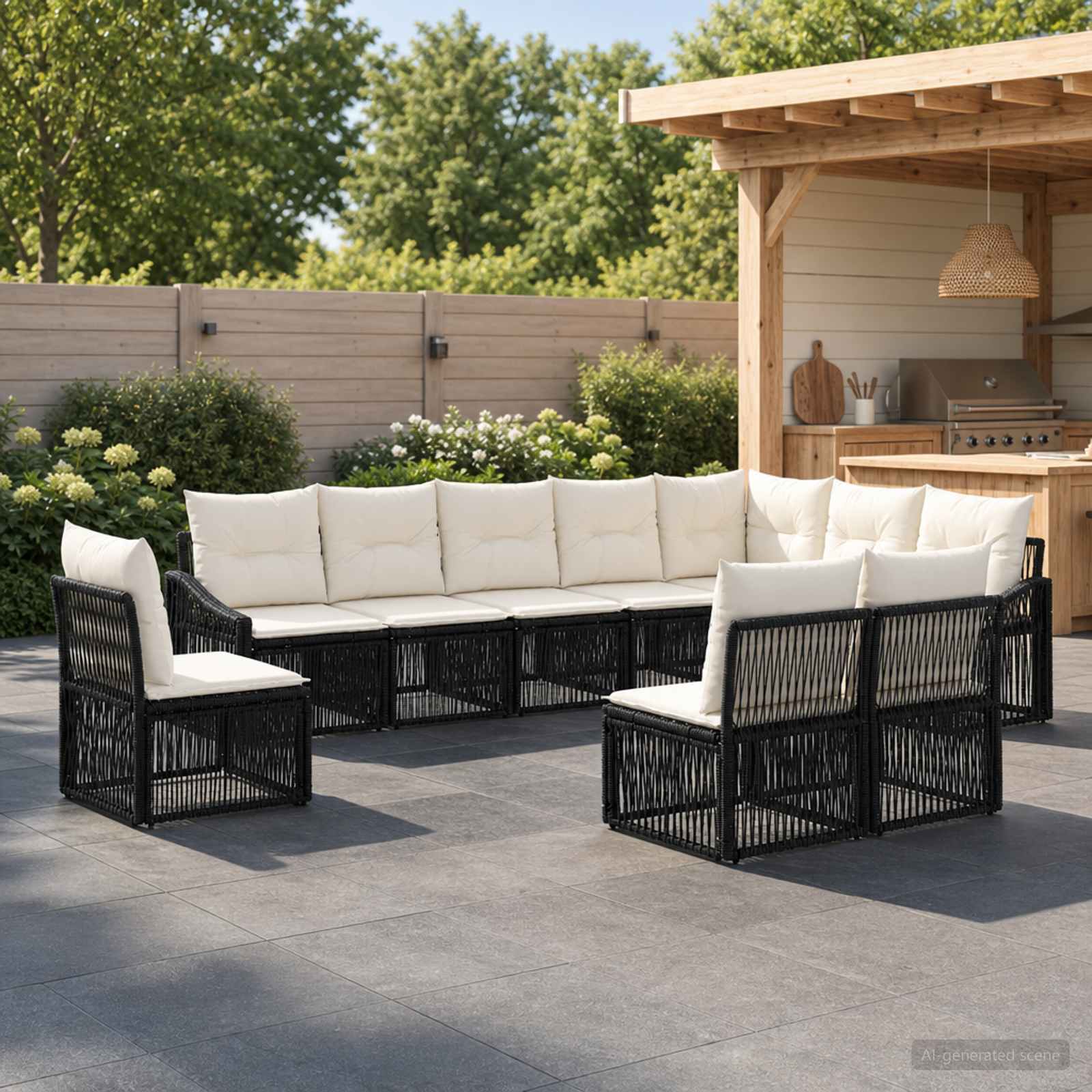 vidaXL Tuinbankenset 11 pcs Zwart poly rattan