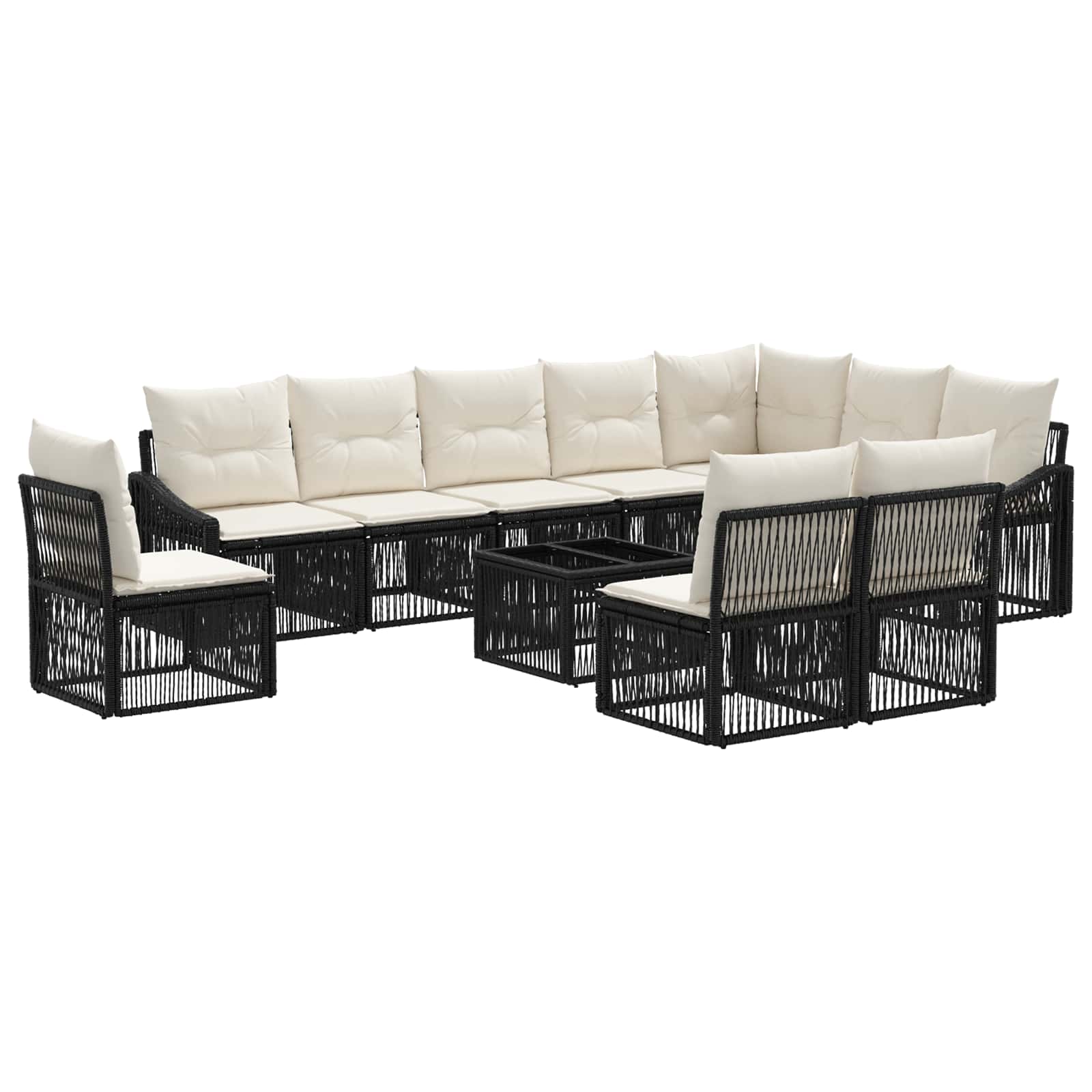 vidaXL Tuinbankenset 11 pcs Zwart poly rattan