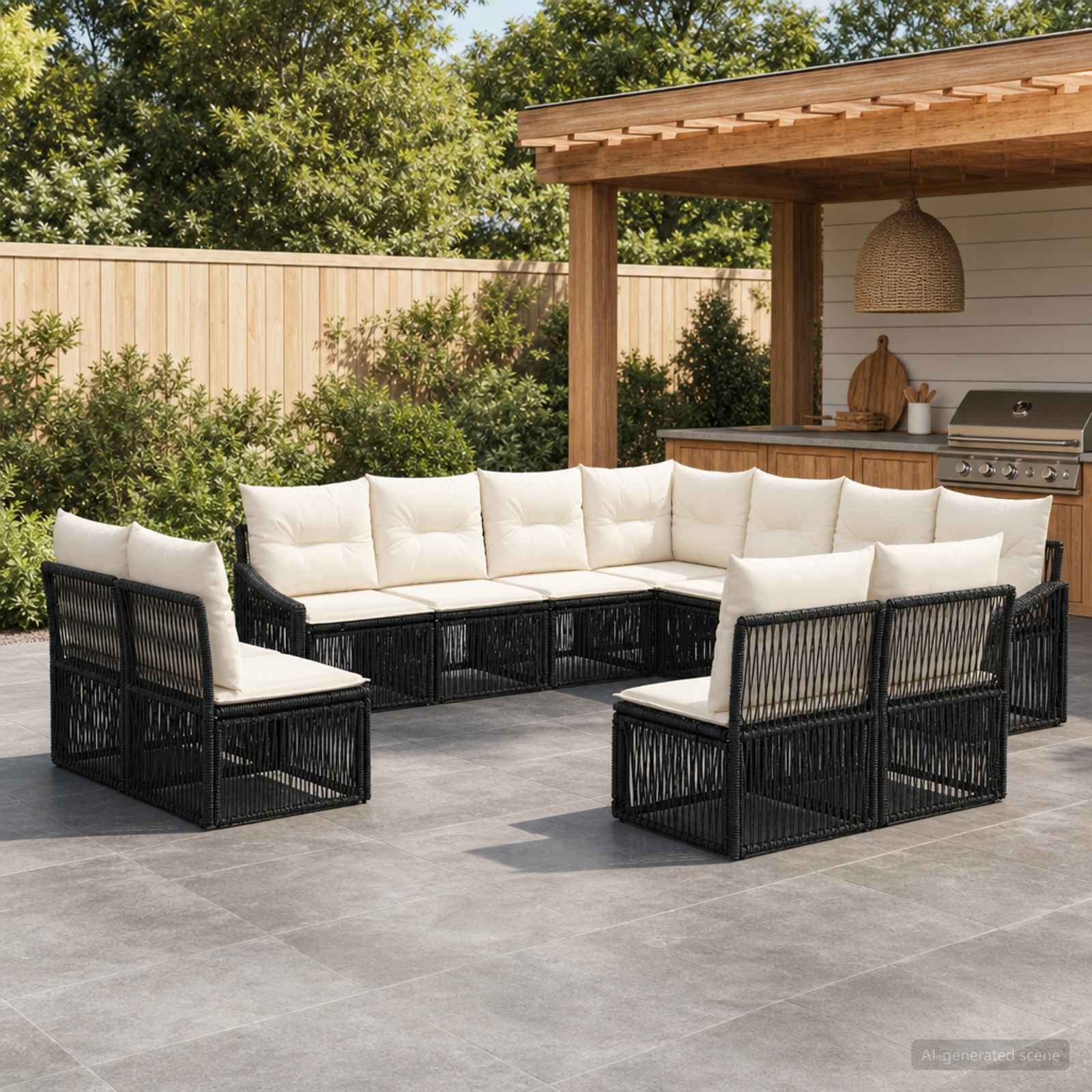 vidaXL Tuinbankenset 12 pcs Zwart poly rattan