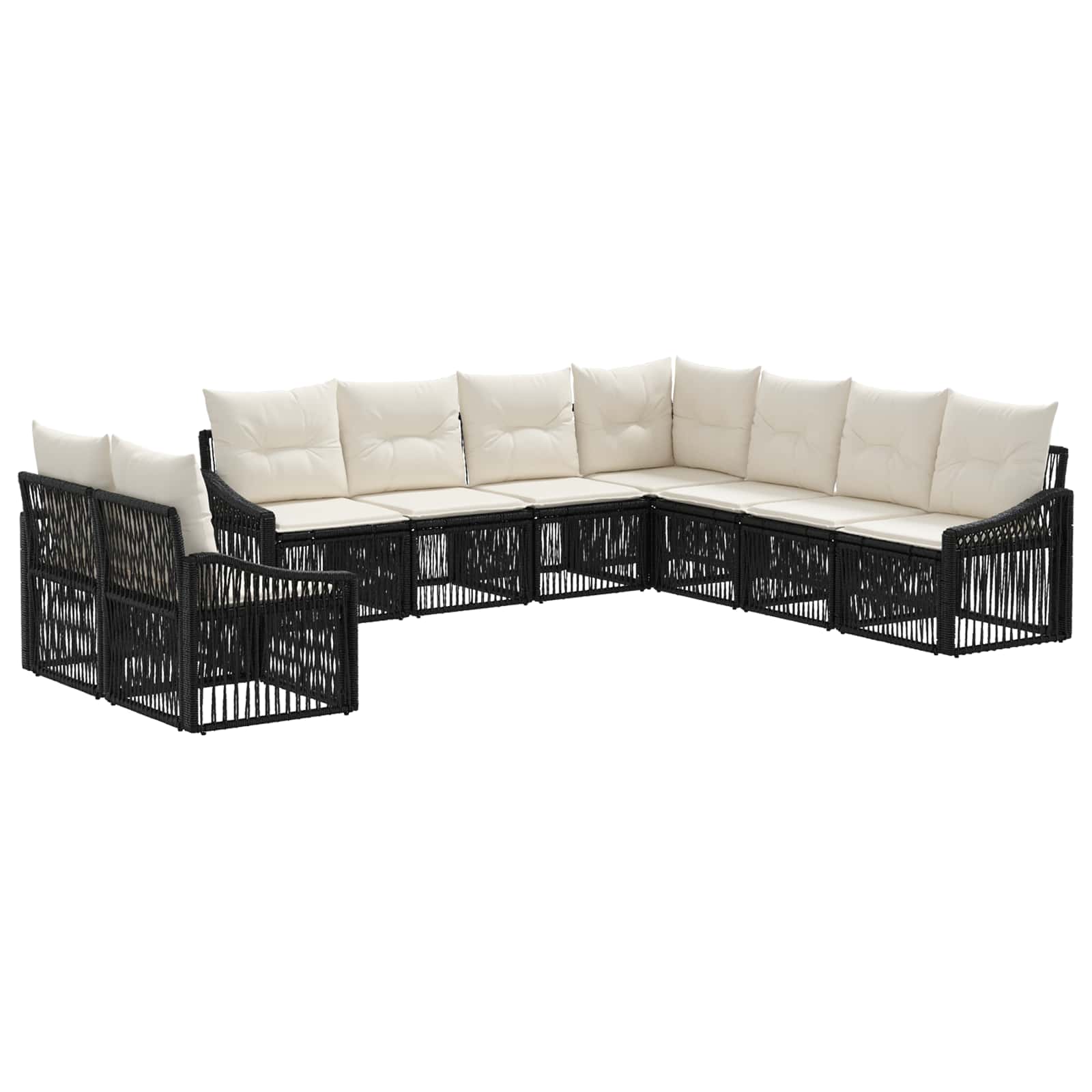 vidaXL Tuinbankenset 10 pcs Zwart poly rattan