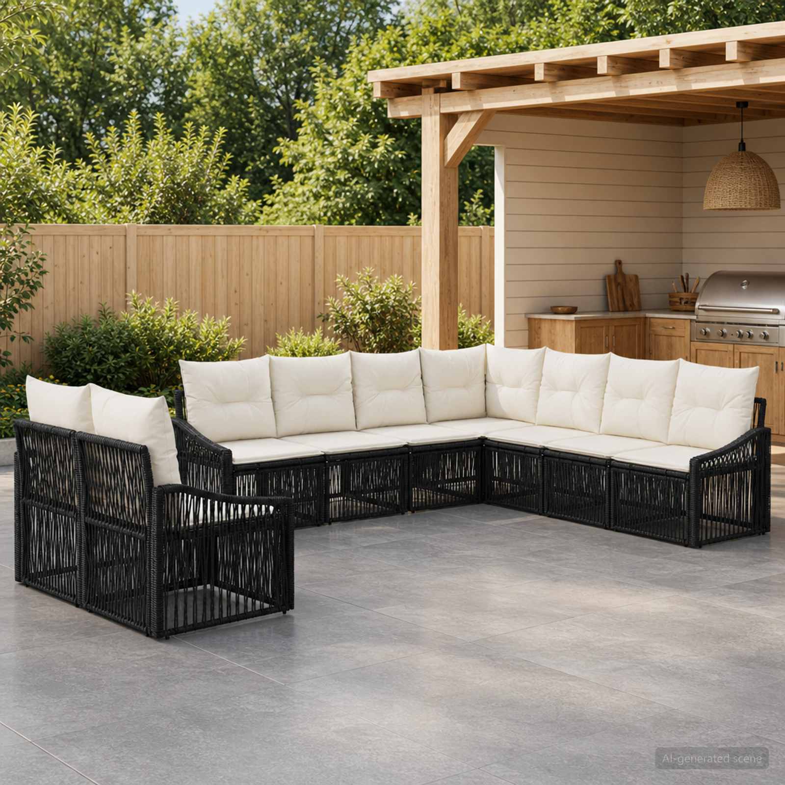 vidaXL Tuinbankenset 10 pcs Zwart poly rattan