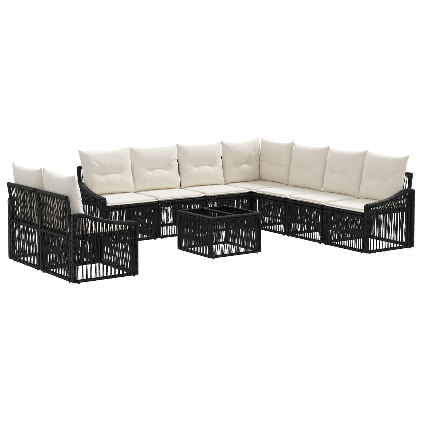 vidaXL Tuinbankenset 10 pcs Zwart poly rattan