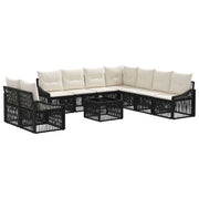 vidaXL Tuinbankenset 10 pcs Zwart poly rattan