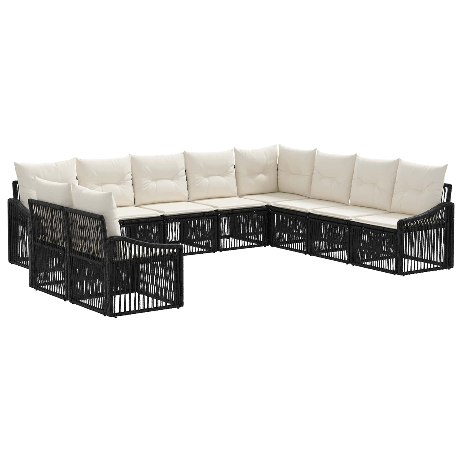 vidaXL Tuinbankenset 11 pcs Zwart poly rattan