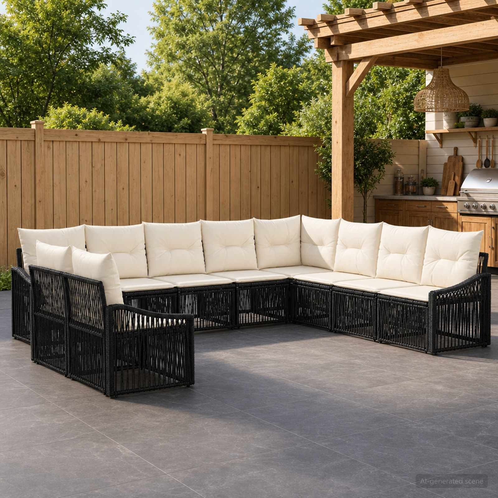 vidaXL Tuinbankenset 11 pcs Zwart poly rattan