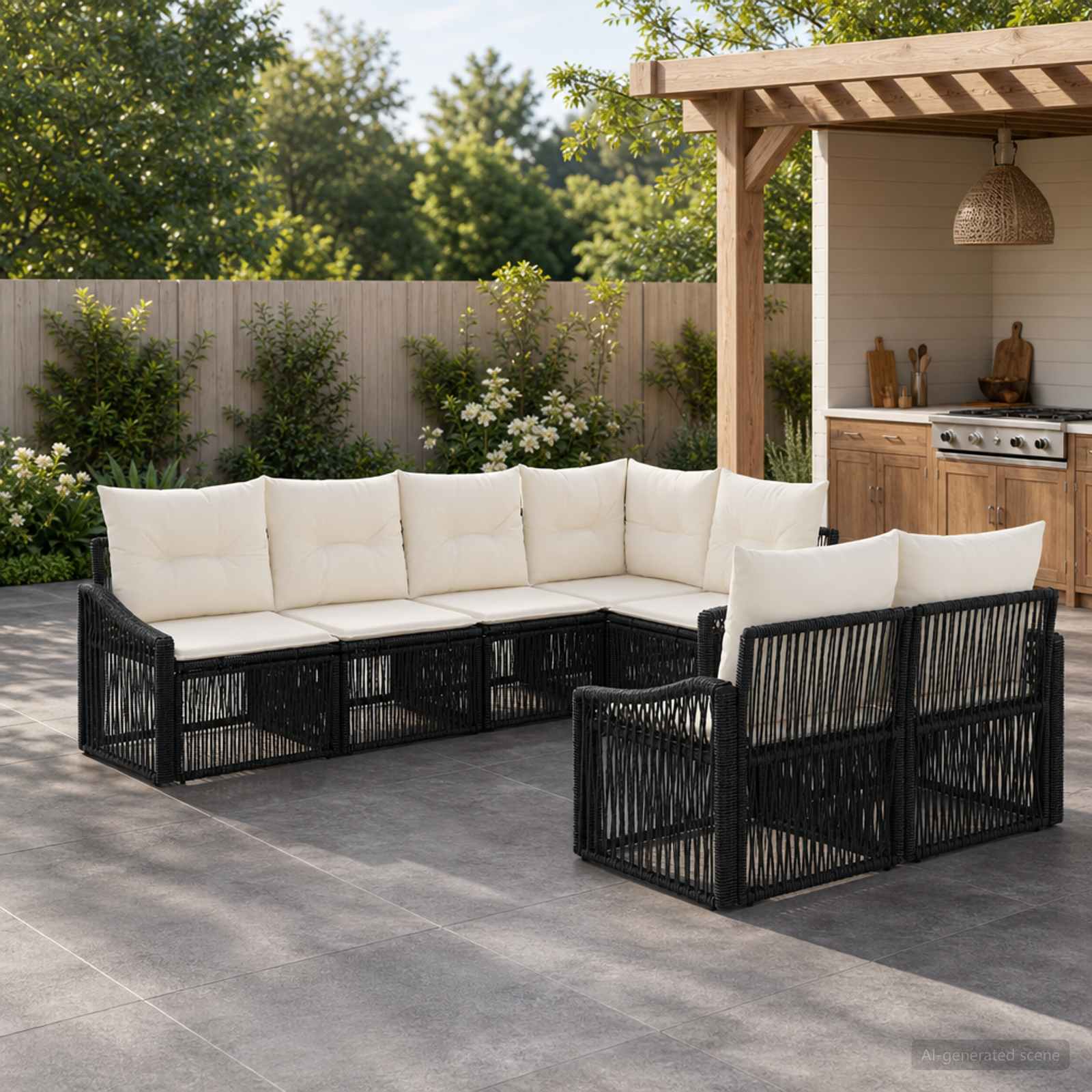 vidaXL Tuinbankenset 7 st 7-Aantal zitplaatsen Zwart poly rattan