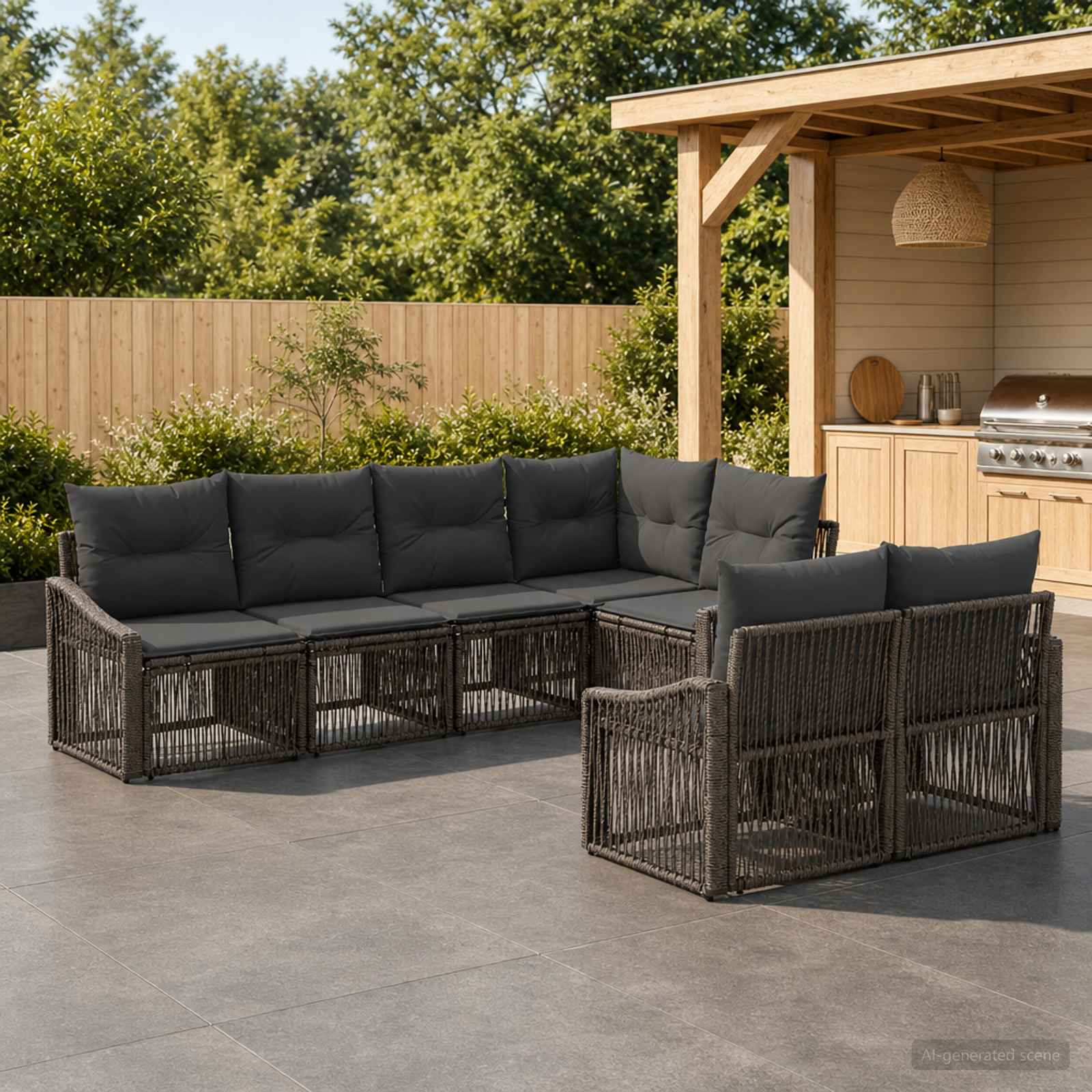 vidaXL Tuinbankenset 7 st 7-Aantal zitplaatsen Zwart poly rattan