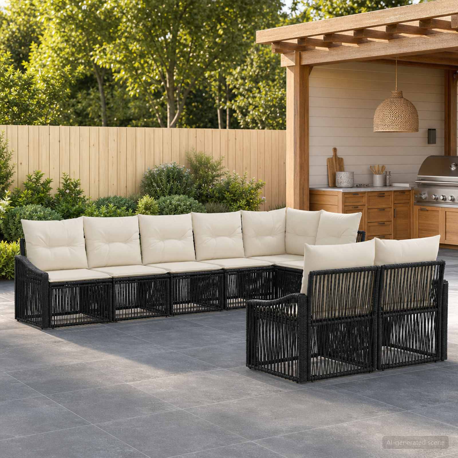 vidaXL Tuinbankenset 9 pcs Zwart poly rattan