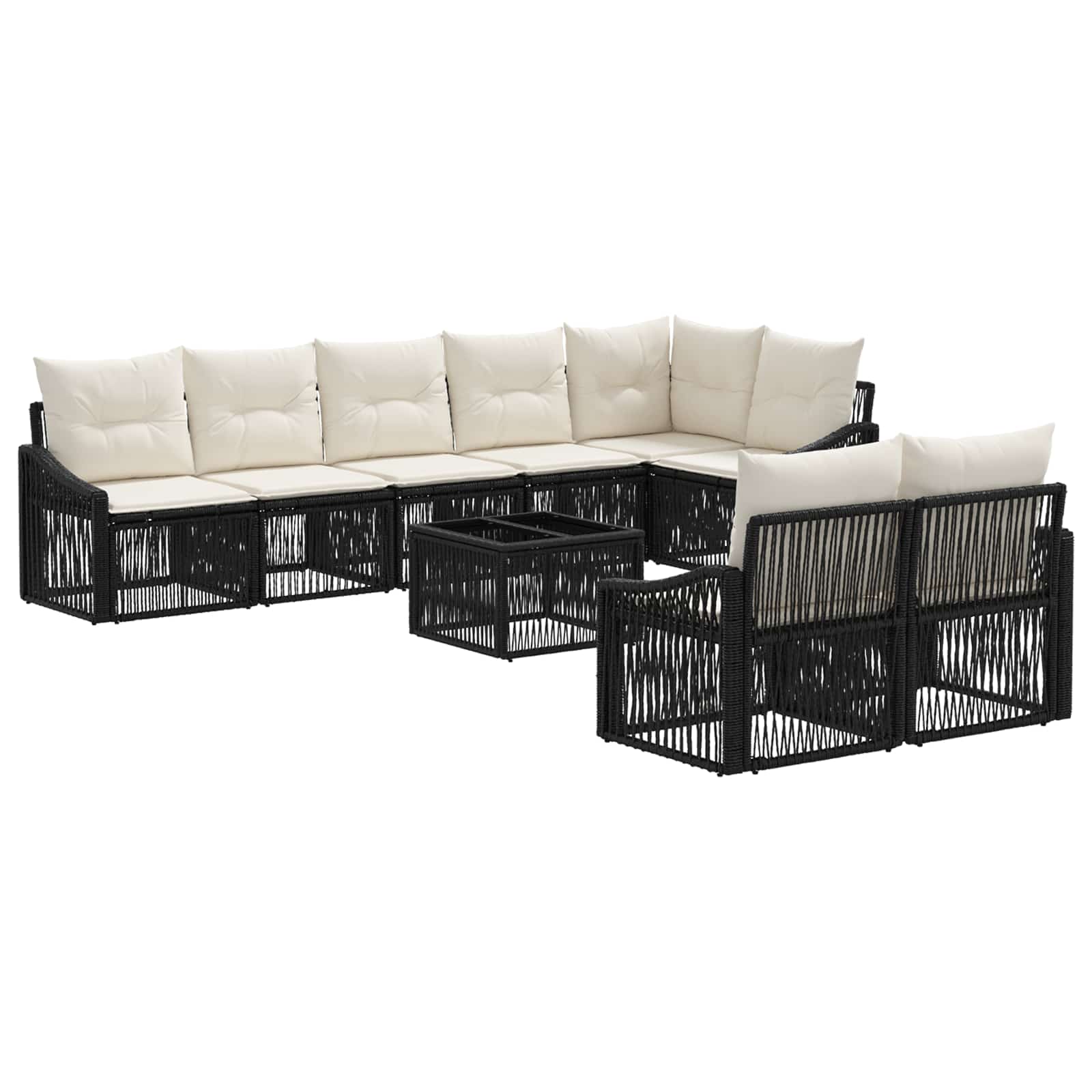 vidaXL Tuinbankenset 9 pcs Zwart poly rattan