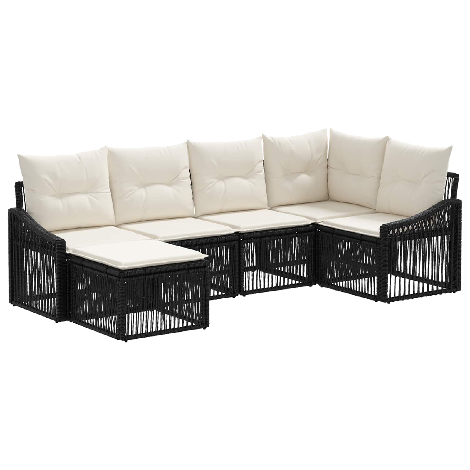 vidaXL Tuinbankenset 7 pcs Zwart poly rattan
