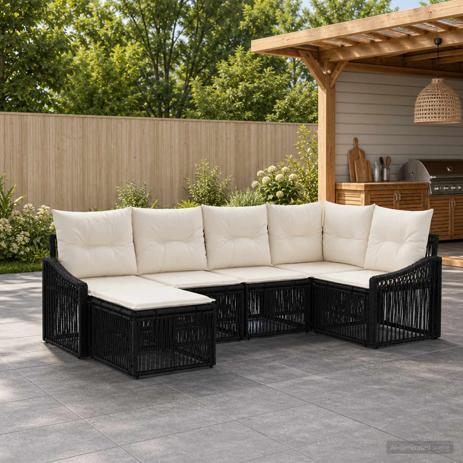 vidaXL Tuinbankenset 7 pcs Zwart poly rattan