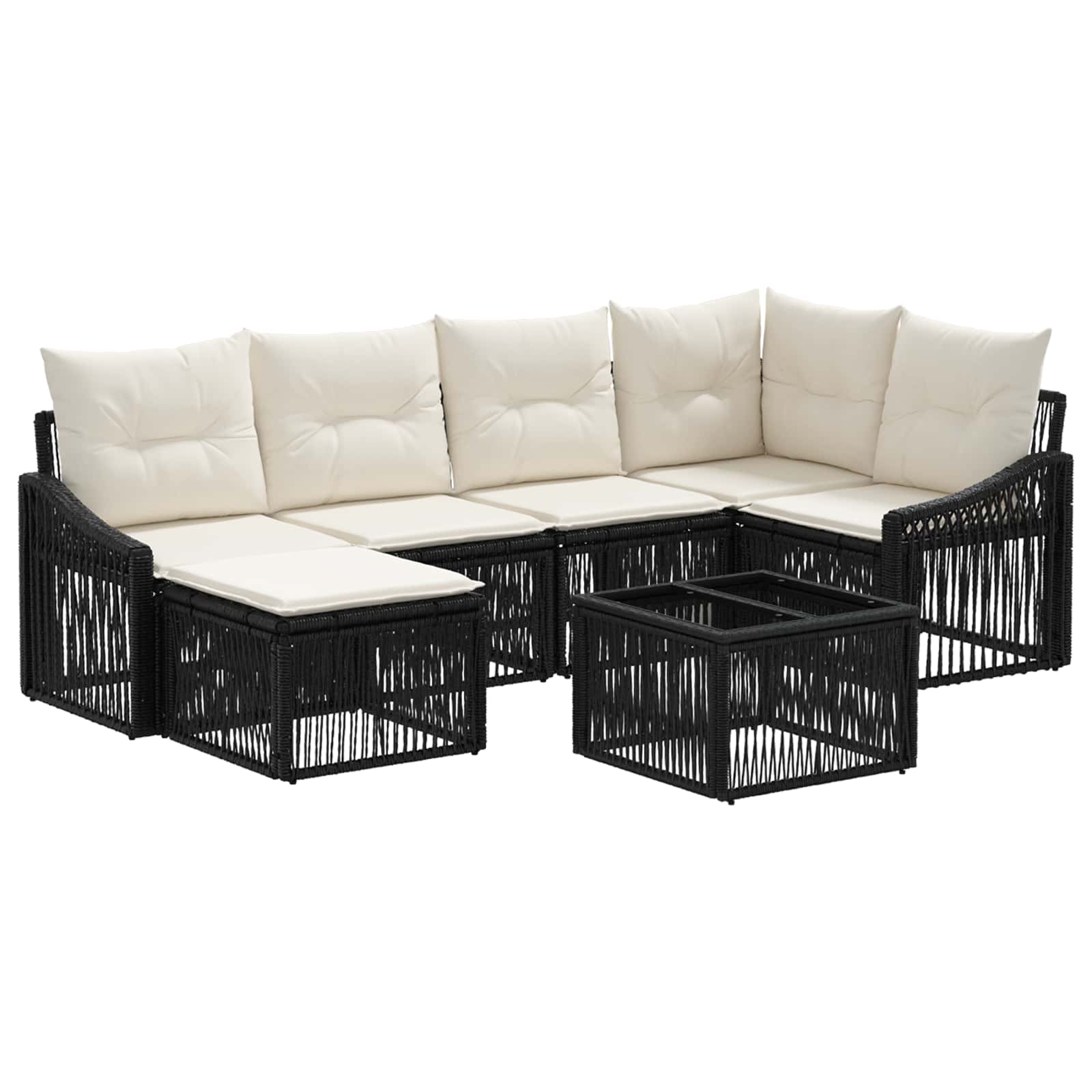 vidaXL Tuinbankenset 7 pcs Zwart poly rattan